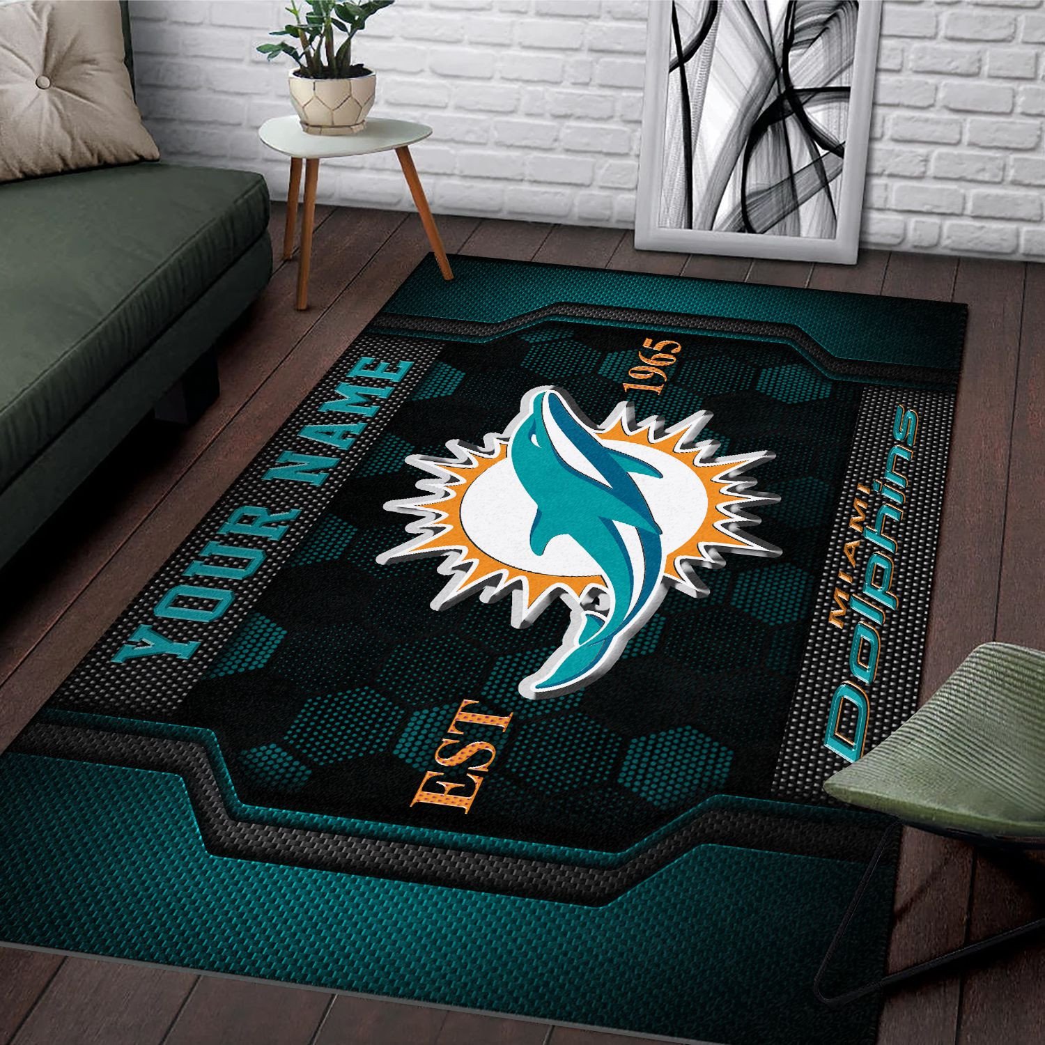 Alternative view of Miami Dolphins Rectangle Rug Custom Your Family Name  2024 Versions, Football Team Rug, Football Fan Gifts, Home Decorations EHIVM-62268