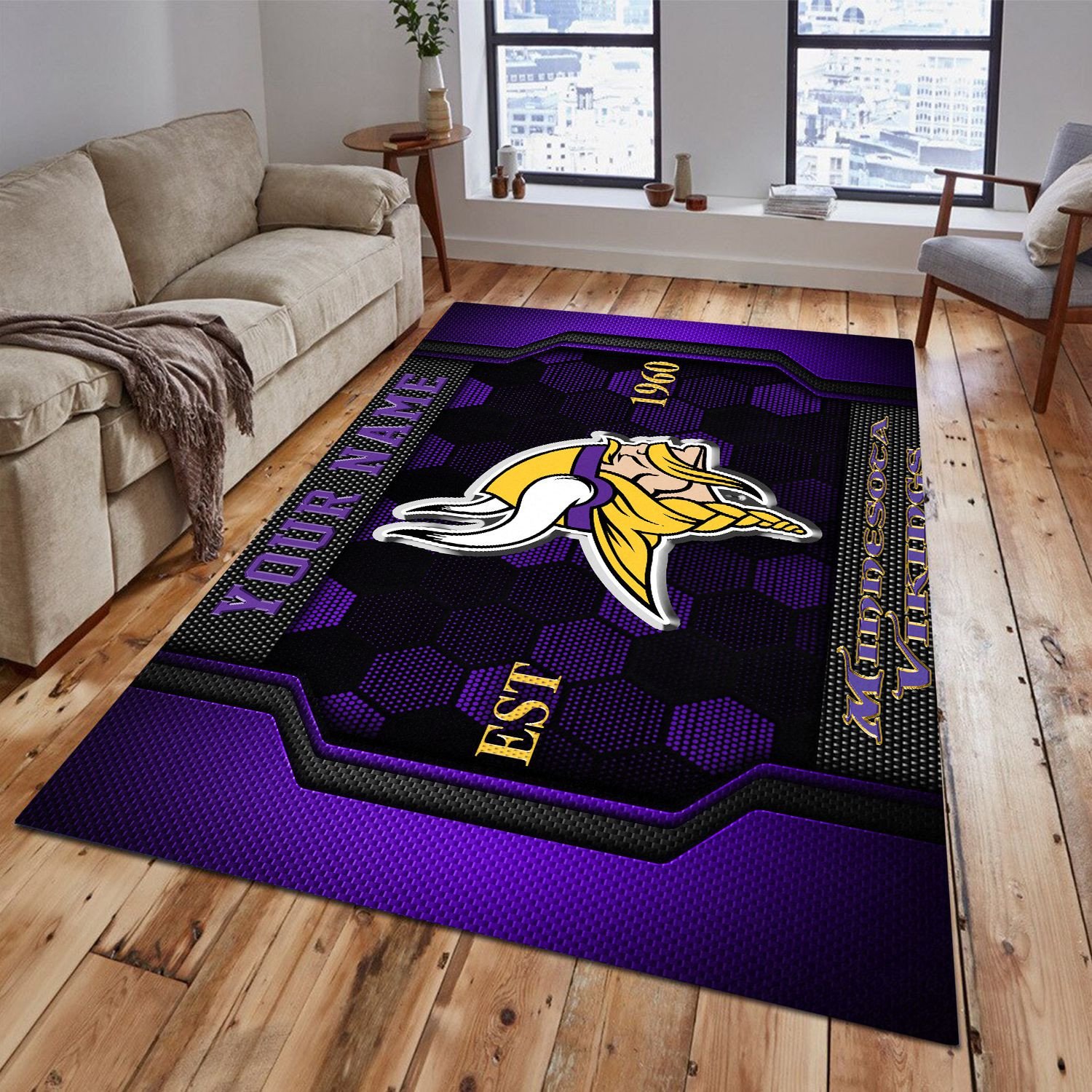 Minnesota Vikings Rectangle Rug Custom Your Family Name  2024 Versions, Football Team Rug, Football Fan Gifts, Home Decorations EHIVM-62268