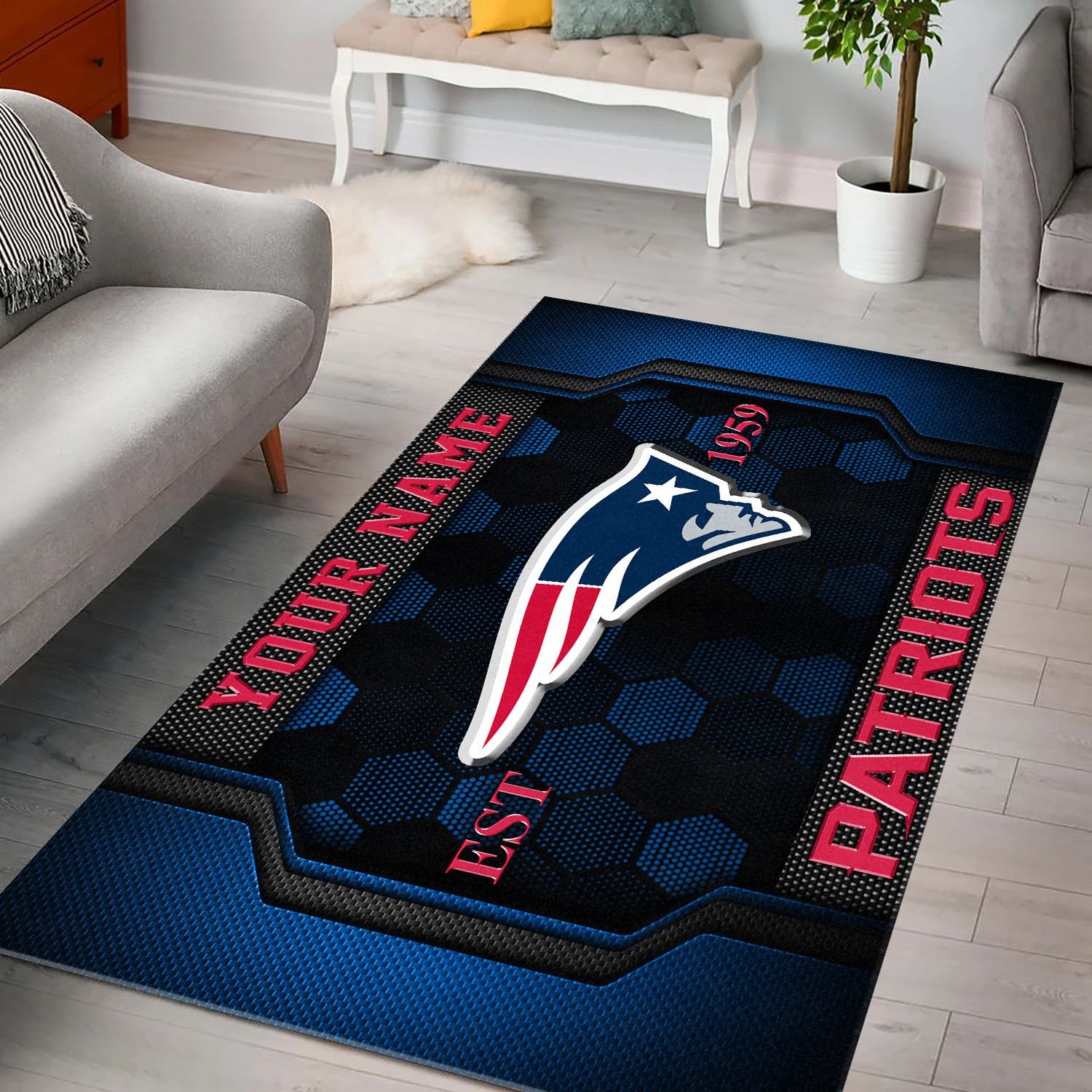 New England Patriots Rectangle Rug Custom Your Family Name 2024 Versions, Football Team Rug, Football Fan Gifts, Home Decorations EHIVM-62268 - Image 3