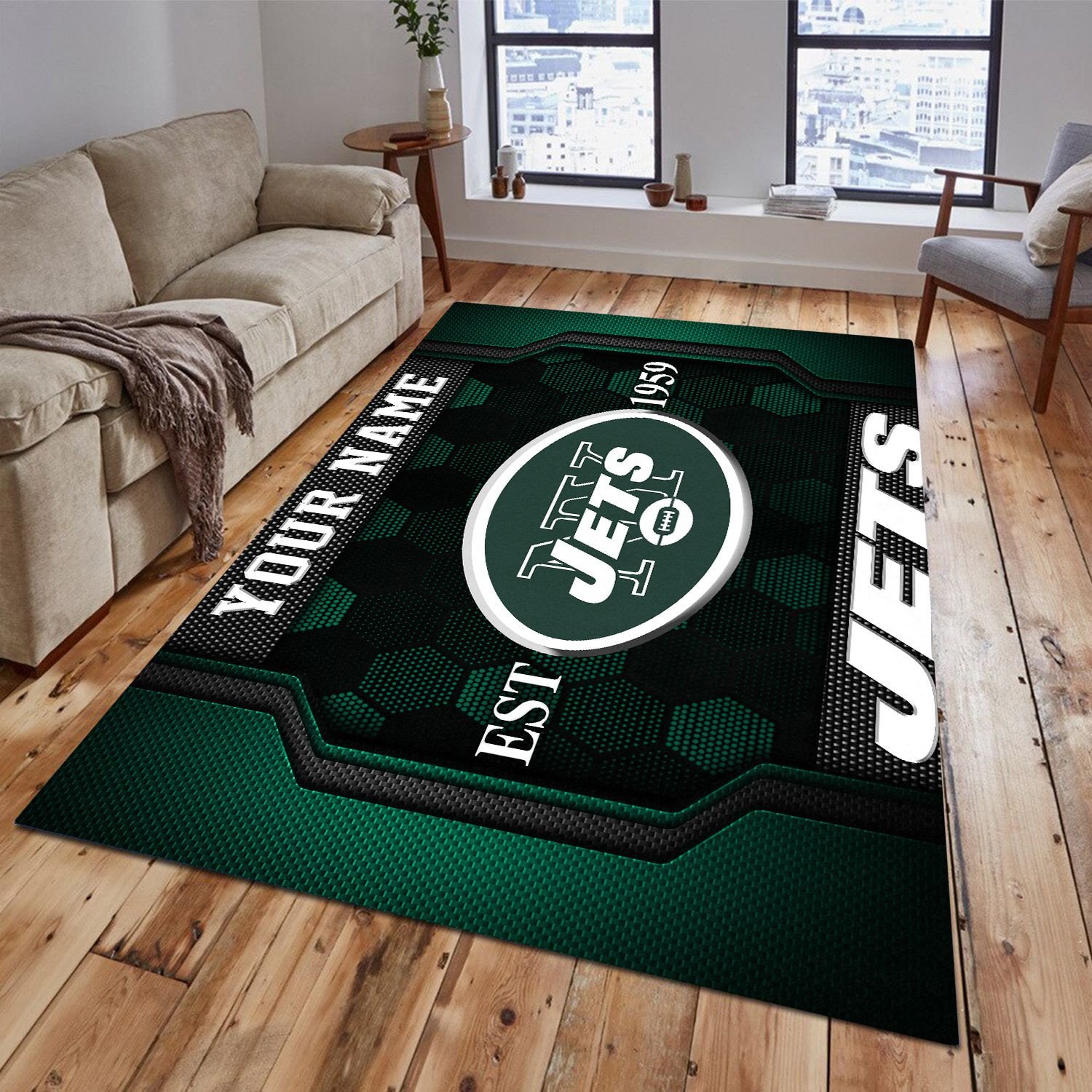 New York Jets Rectangle Rug Custom Your Family Name  2024 Versions, Football Team Rug, Football Fan Gifts, Home Decorations EHIVM-62268