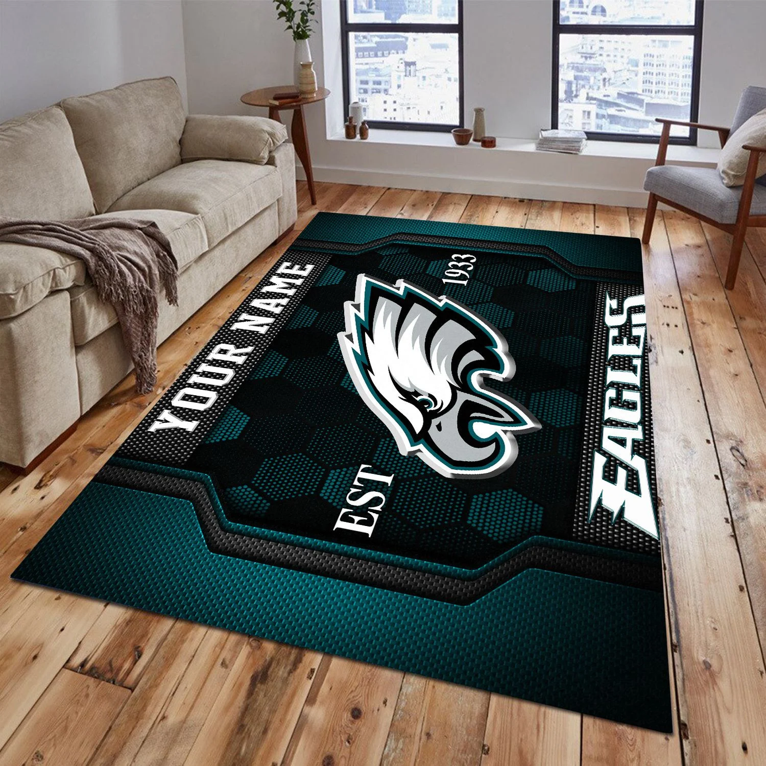 Philadelphia Eagles Rectangle Rug Custom Your Family Name  2024 Versions, Football Team Rug, Football Fan Gifts, Home Decorations EHIVM-62268