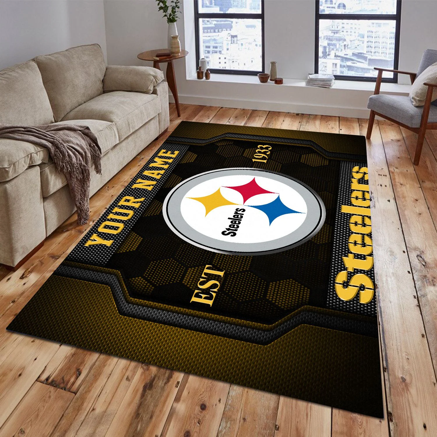 Pittsburgh Steelers Rectangle Rug Custom Your Family Name  2024 Versions, Football Team Rug, Football Fan Gifts, Home Decorations EHIVM-62268