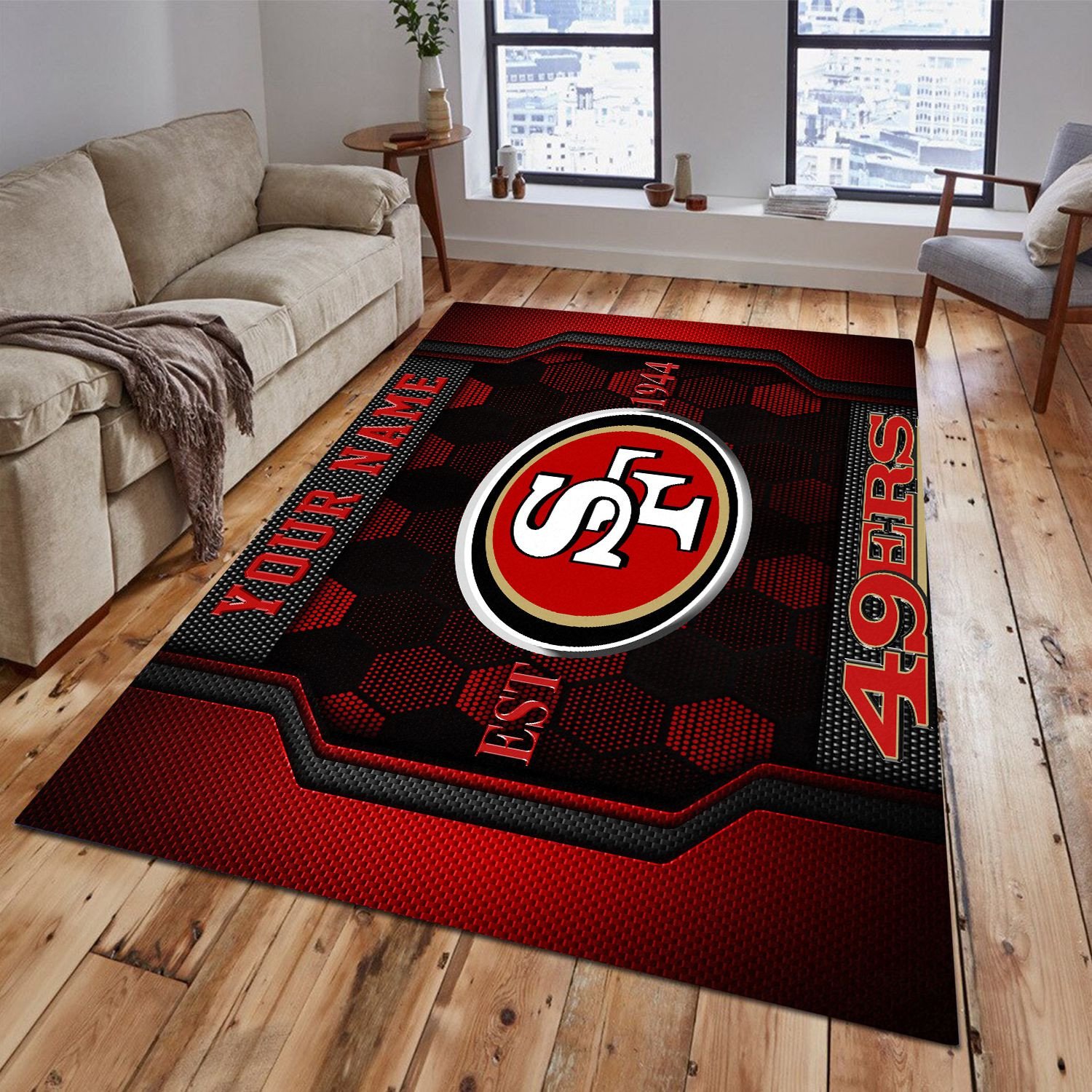 San Francisco 49ers Rectangle Rug Custom Your Family Name  2024 Versions, Football Team Rug, Football Fan Gifts, Home Decorations EHIVM-62268