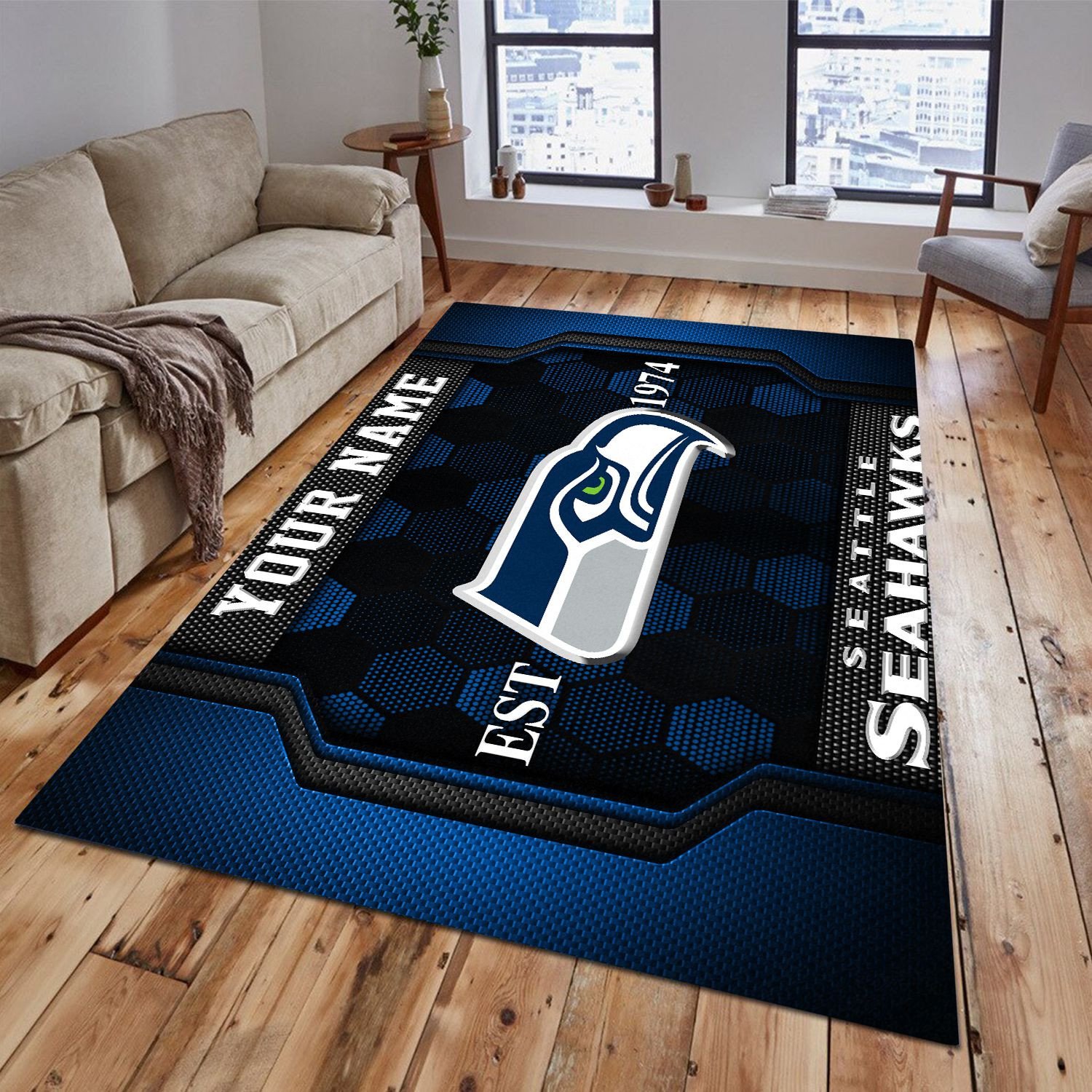 Seattle Seahawks Rectangle Rug Custom Your Family Name  2024 Versions, Football Team Rug, Football Fan Gifts, Home Decorations EHIVM-62268