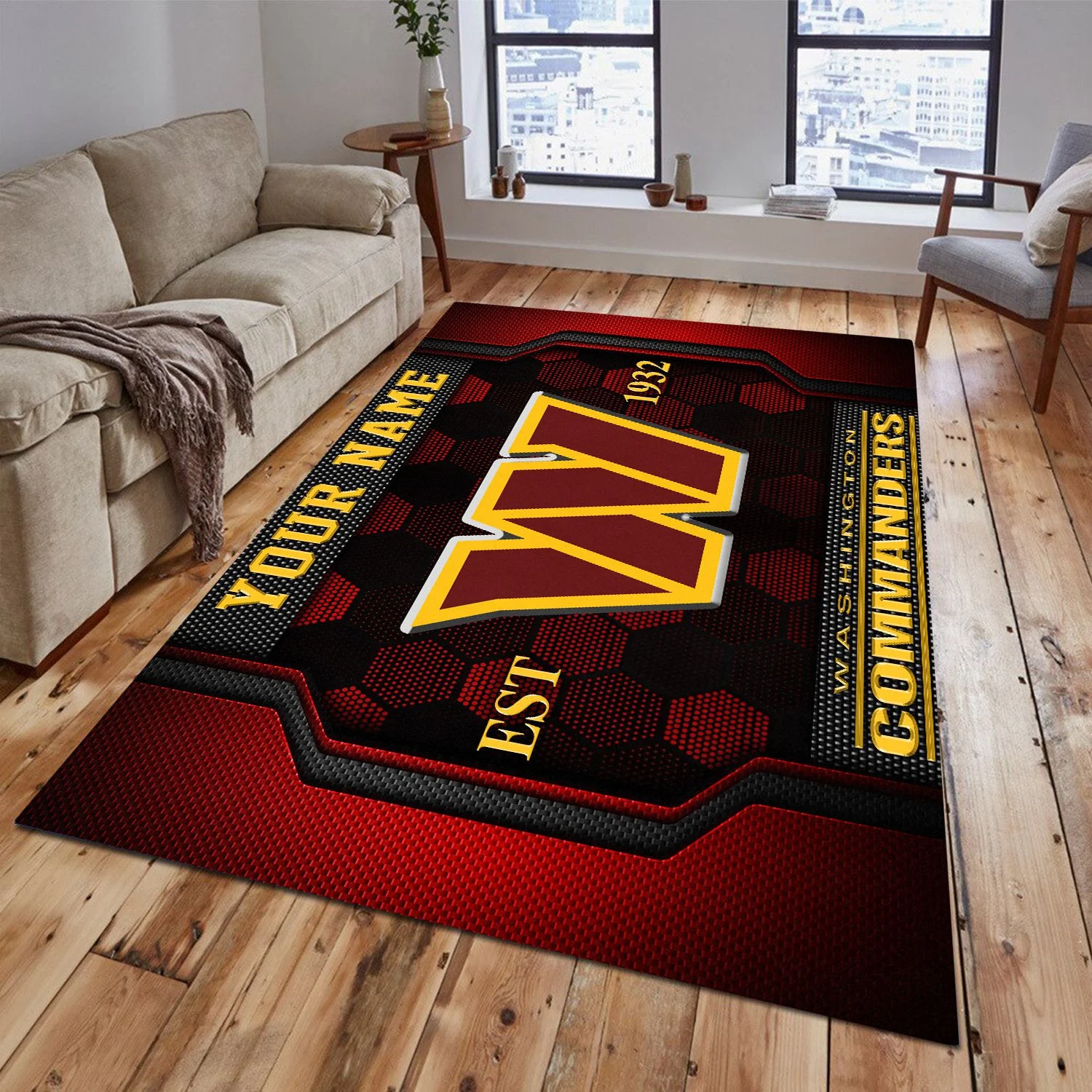 Washington Football Rectangle Rug Custom Your Family Name  2024 Versions, Football Team Rug, Football Fan Gifts, Home Decorations EHIVM-62268