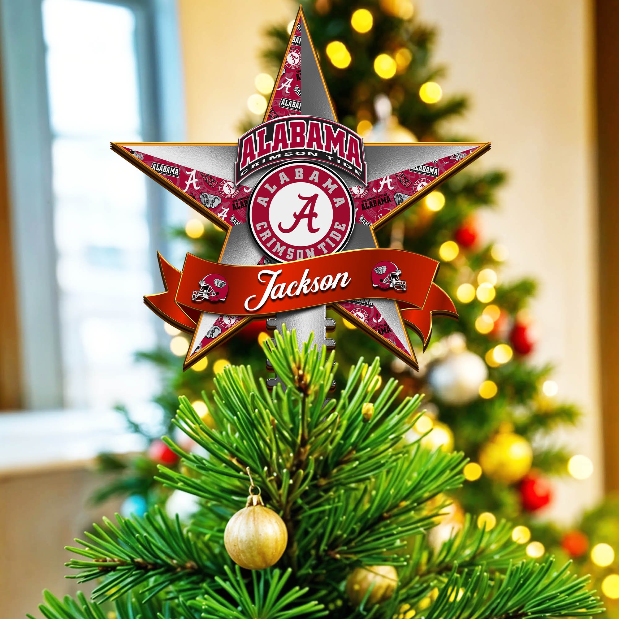 Alabama Crimson Tide Tree Topper 2024 Version Personalized Your Name, Christmas Tree Decor, Christmas Gifts ETHY-62855