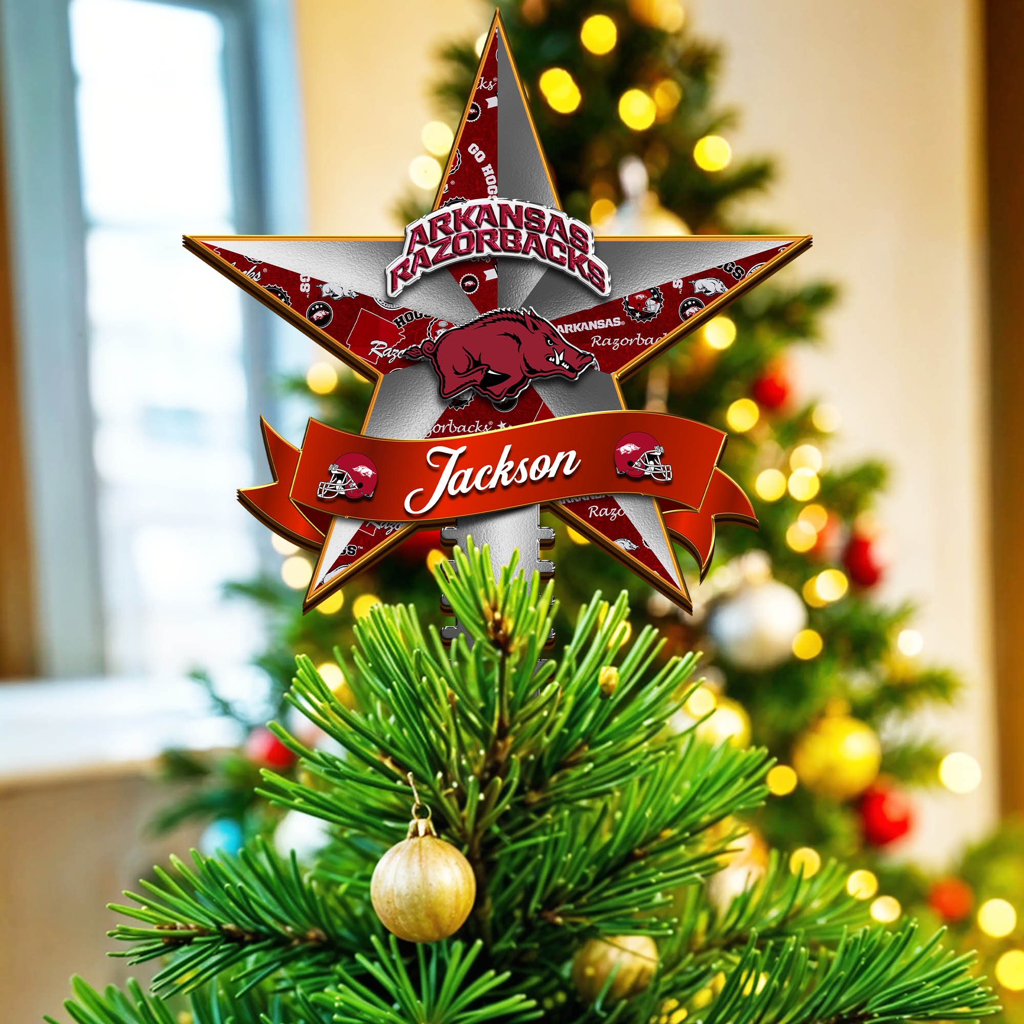 Arkansas Razorbacks Tree Topper 2024 Version Personalized Your Name, Christmas Tree Decor, Christmas Gifts ETHY-62855