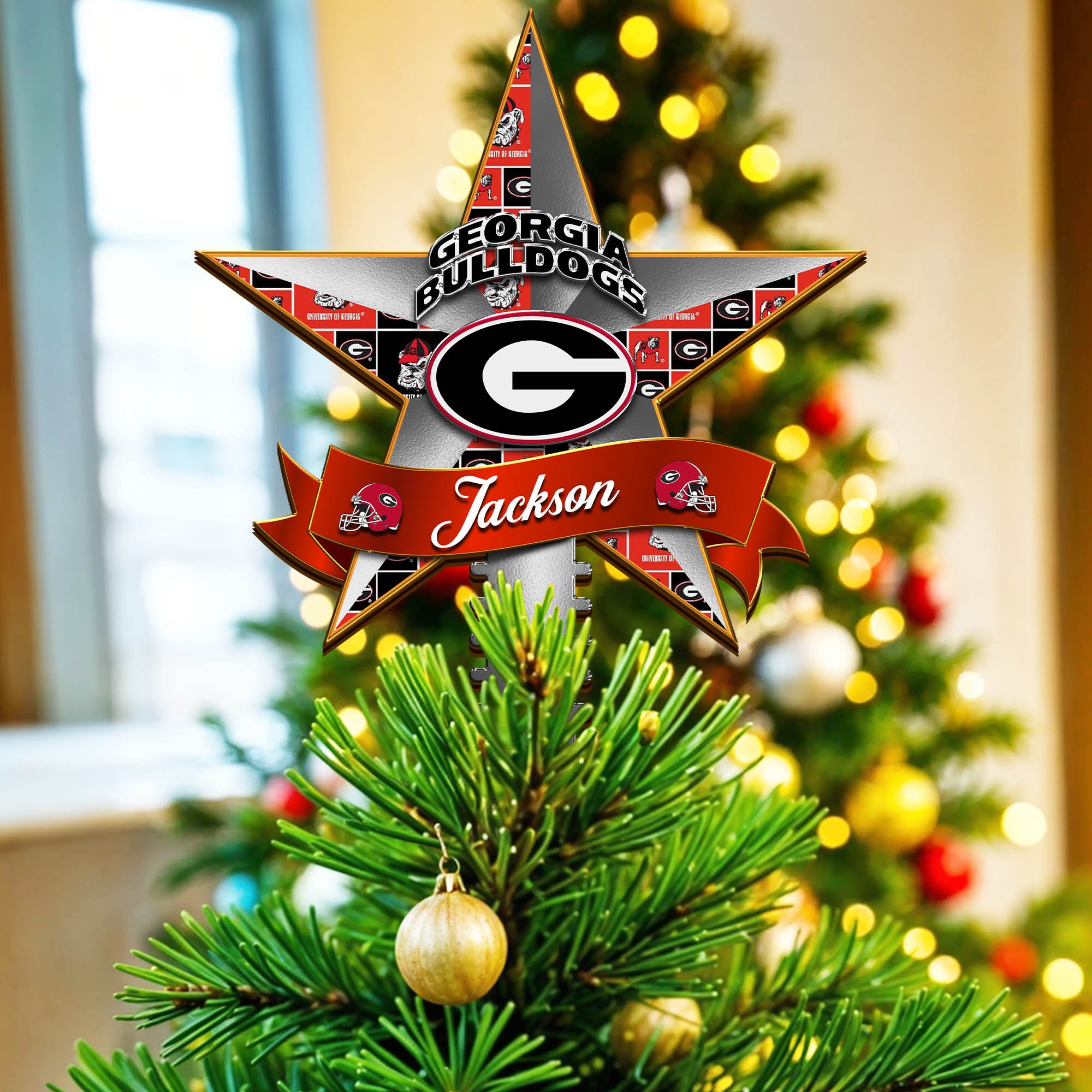 Georgia Bulldogs Tree Topper 2024 Version Personalized Your Name, Christmas Tree Decor, Christmas Gifts ETHY-62855
