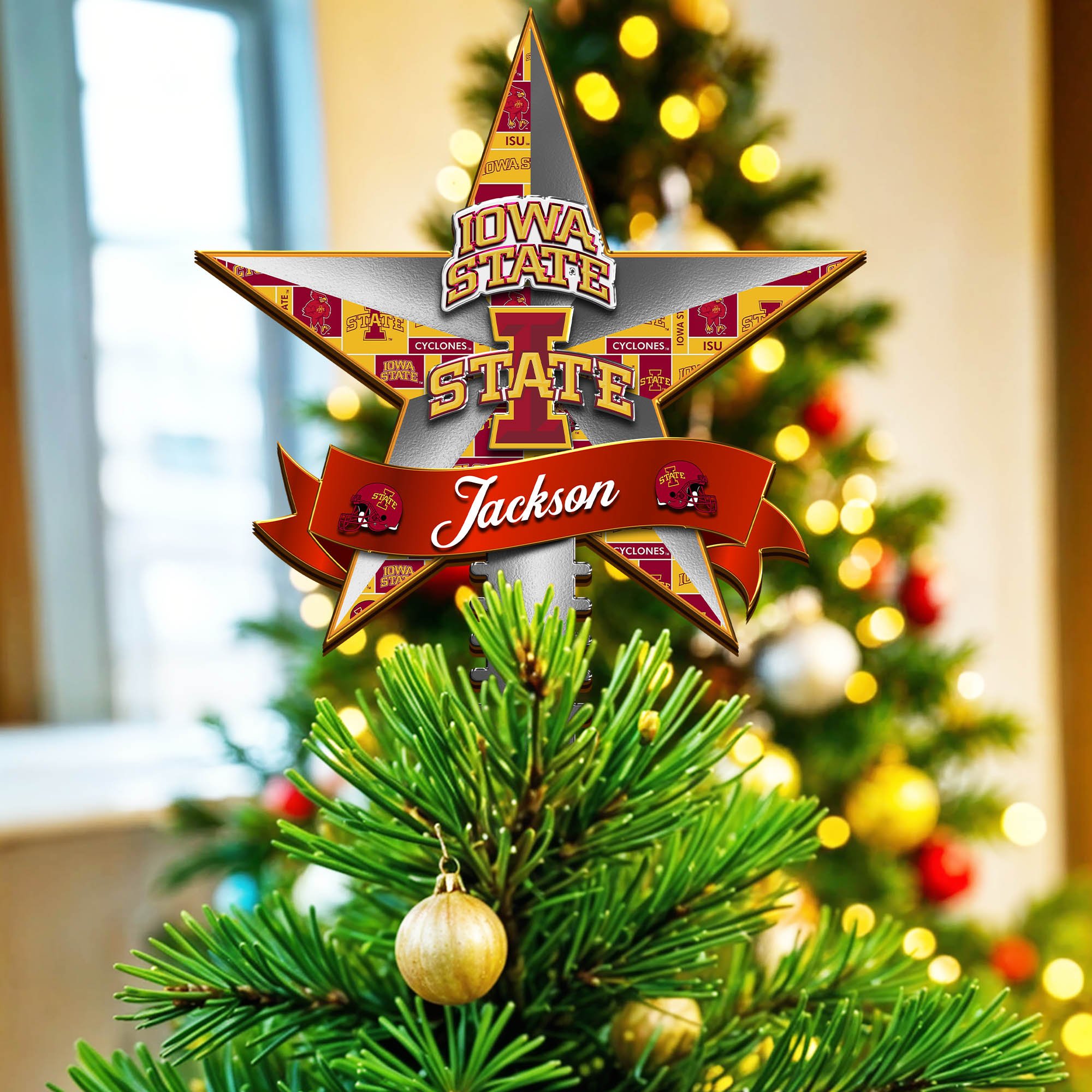 Iowa State Cyclones Tree Topper 2024 Version Personalized Your Name, Christmas Tree Decor, Christmas Gifts ETHY-62855