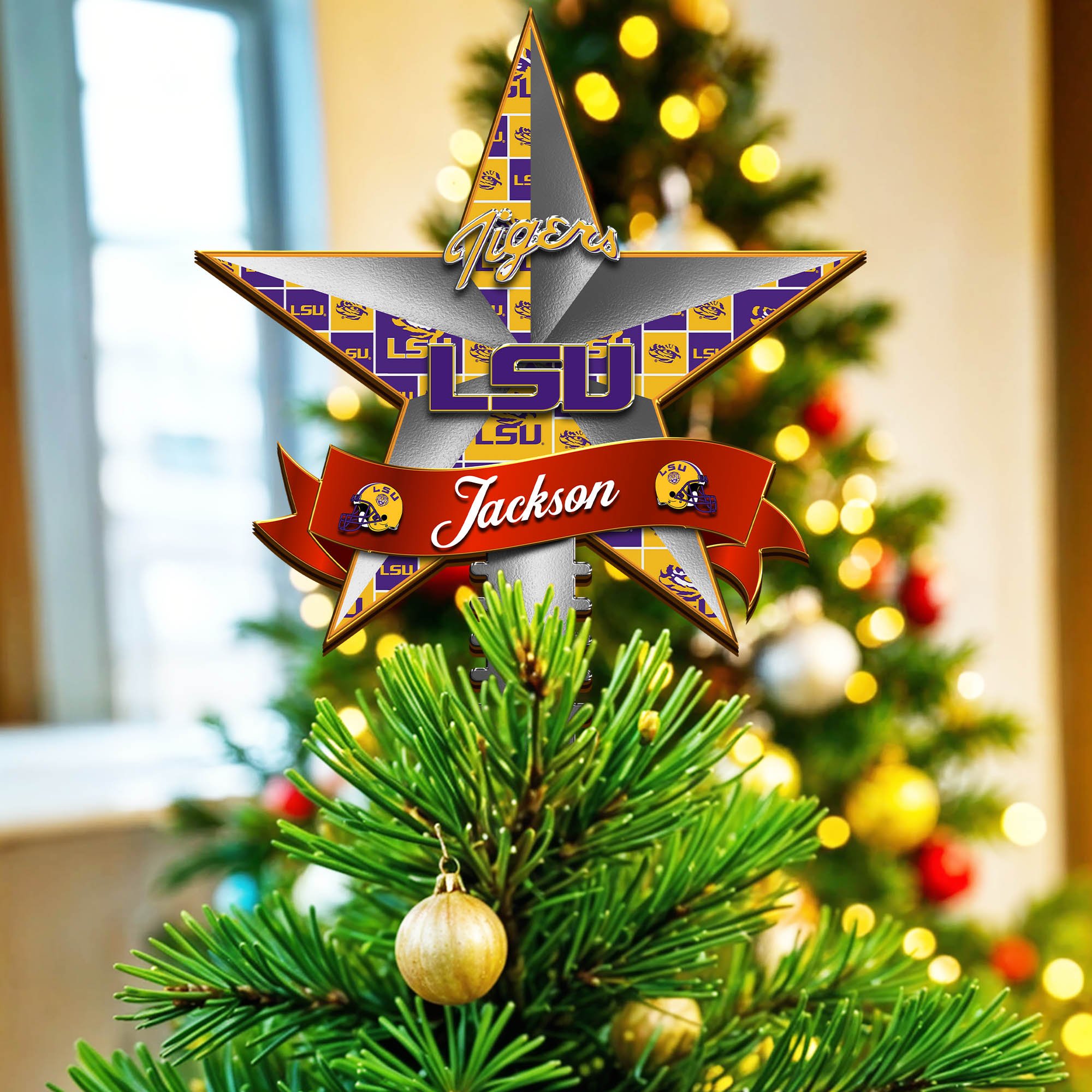 LSU TIGERS Tree Topper 2024 Version Personalized Your Name, Christmas Tree Decor, Christmas Gifts ETHY-62855