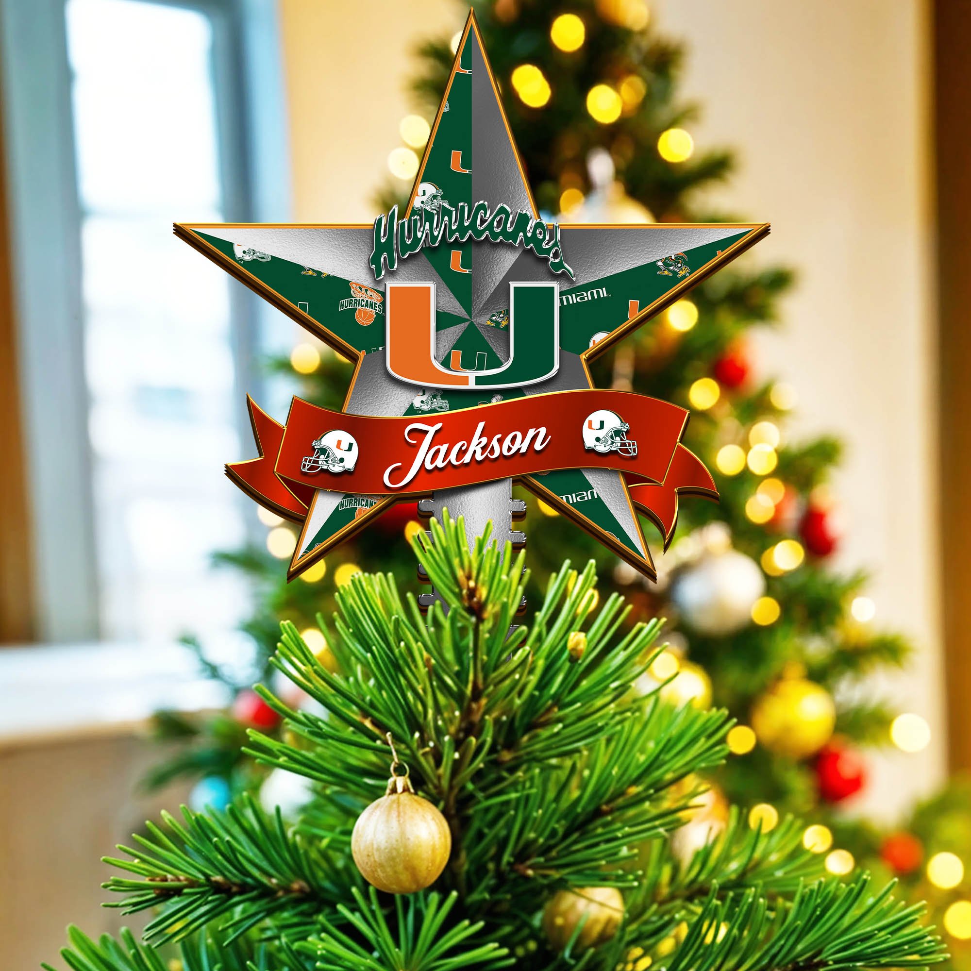 Miami Hurricanes Tree Topper 2024 Version Personalized Your Name, Christmas Tree Decor, Christmas Gifts ETHY-62855