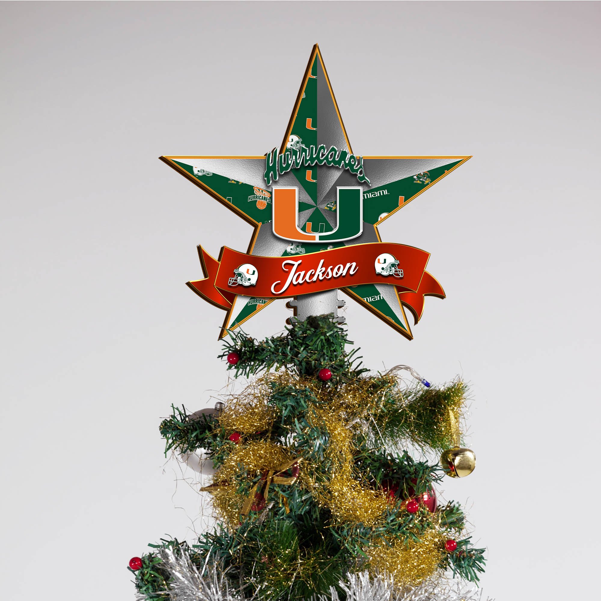 Alternative view of Miami Hurricanes Tree Topper 2024 Version Personalized Your Name, Christmas Tree Decor, Christmas Gifts ETHY-62855