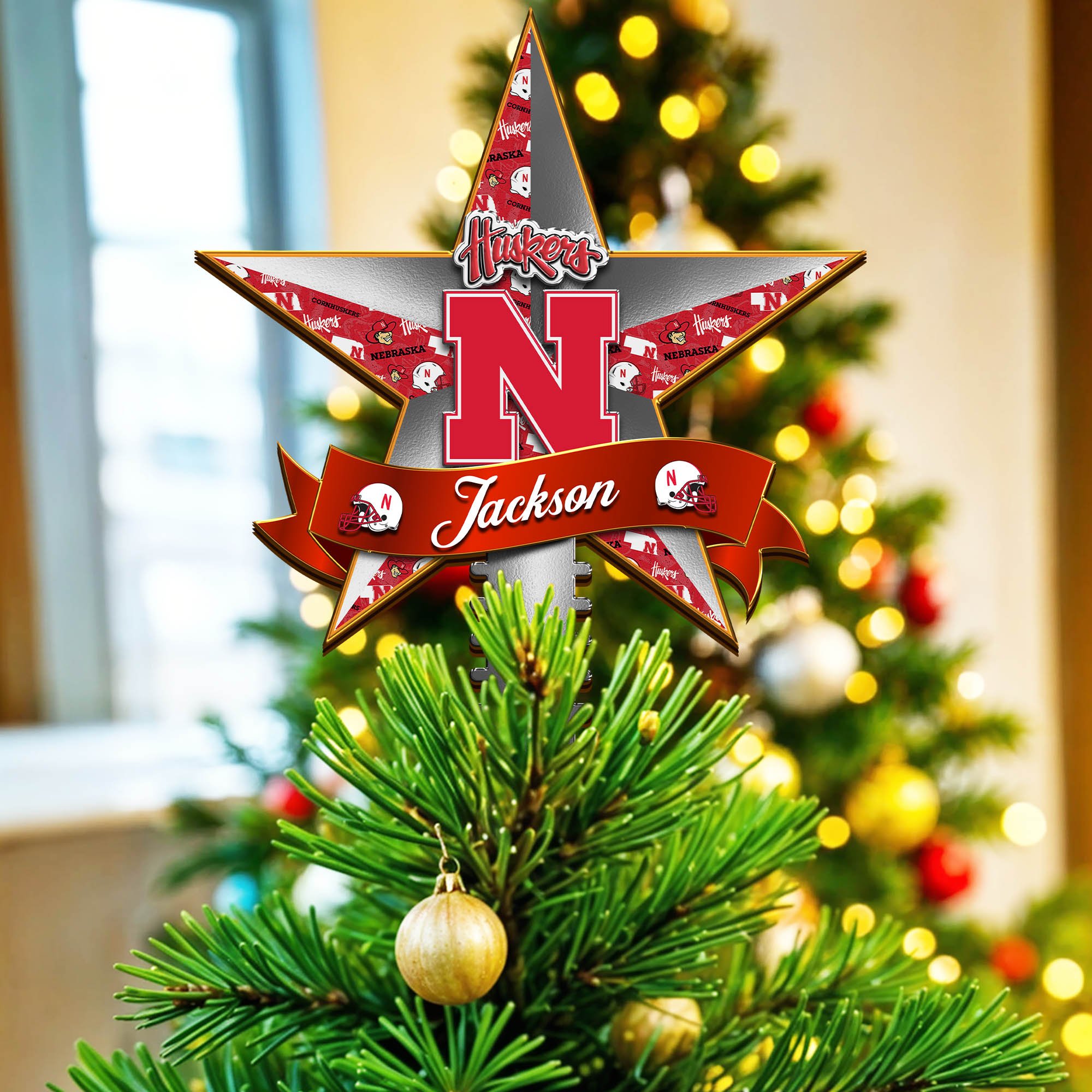 Nebraska Cornhuskers Tree Topper 2024 Version Personalized Your Name, Christmas Tree Decor, Christmas Gifts ETHY-62855