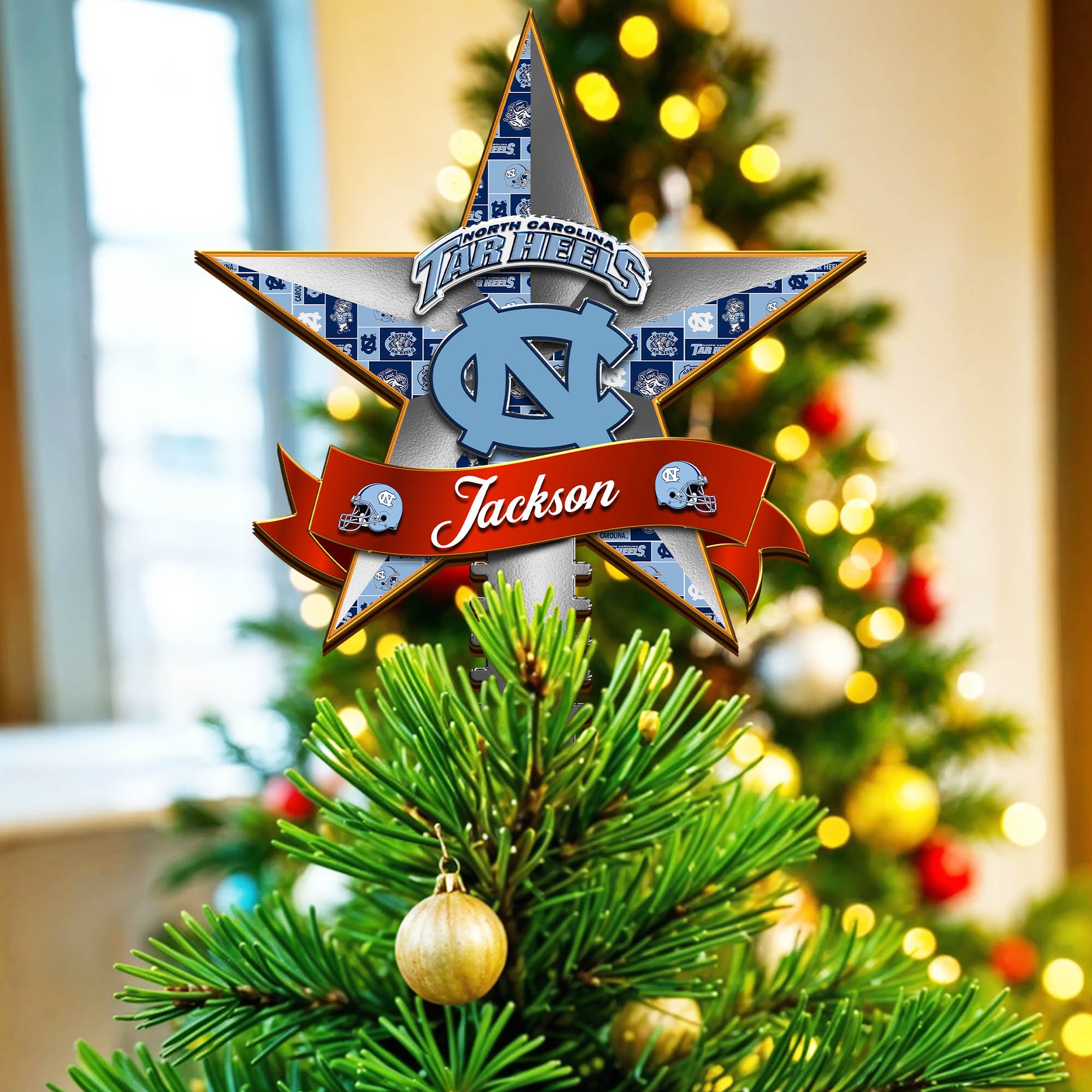 North Carolina Tar Heels Tree Topper 2024 Version Personalized Your Name, Christmas Tree Decor, Christmas Gifts ETHY-62855
