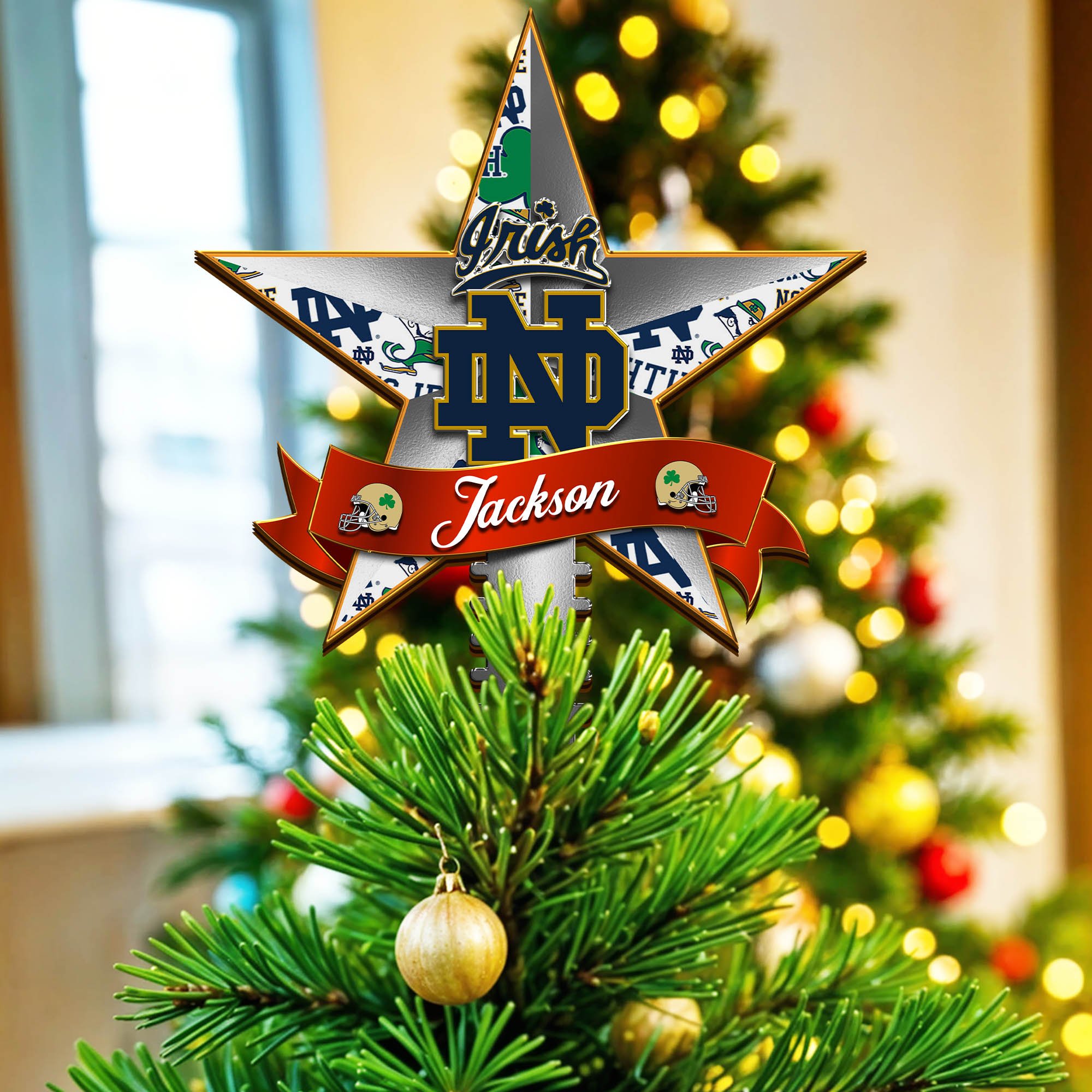 Notre Dame Fighting Irish Tree Topper 2024 Version Personalized Your Name, Christmas Tree Decor, Christmas Gifts ETHY-62855