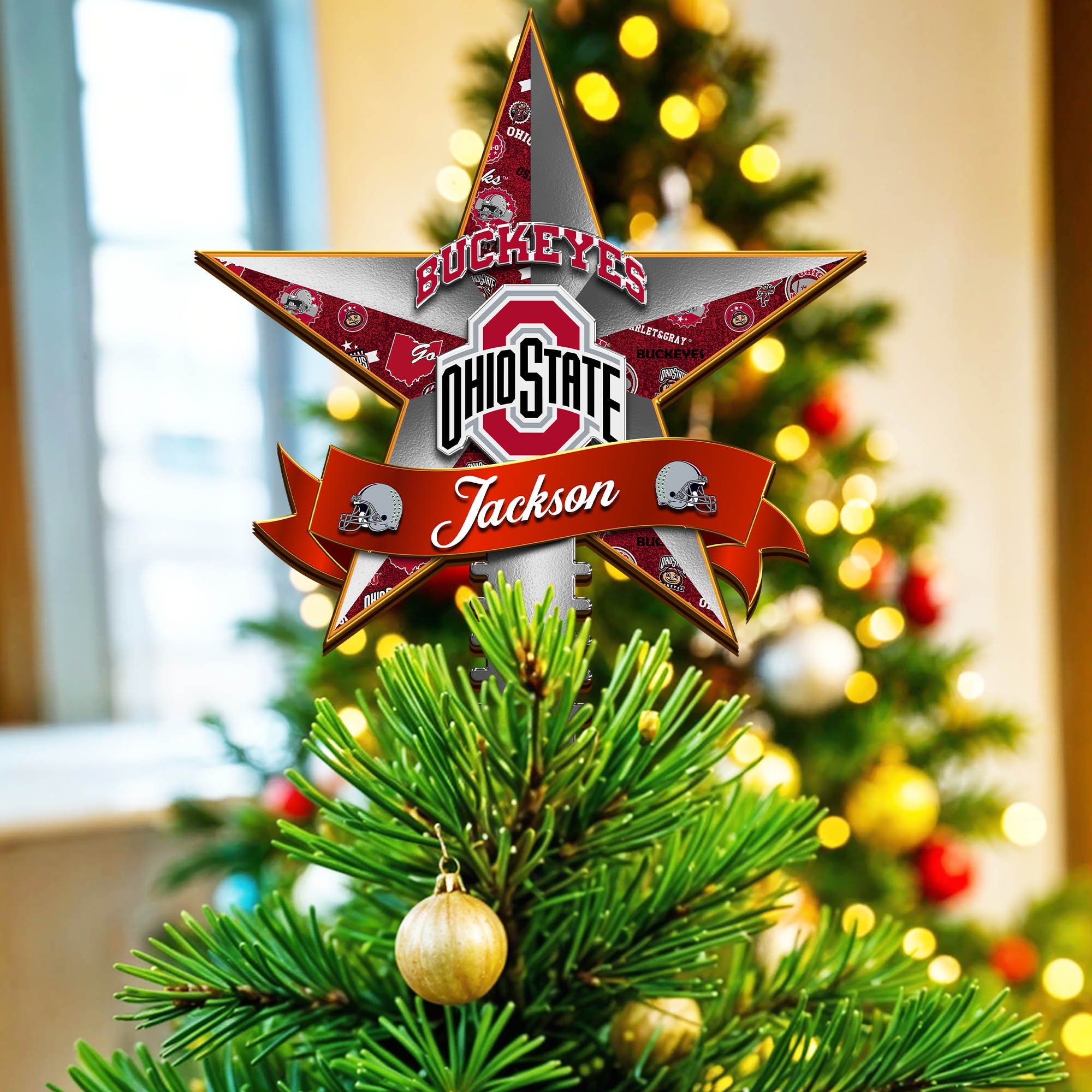 Ohio State Buckeyes Tree Topper 2024 Version Personalized Your Name, Christmas Tree Decor, Christmas Gifts ETHY-62855