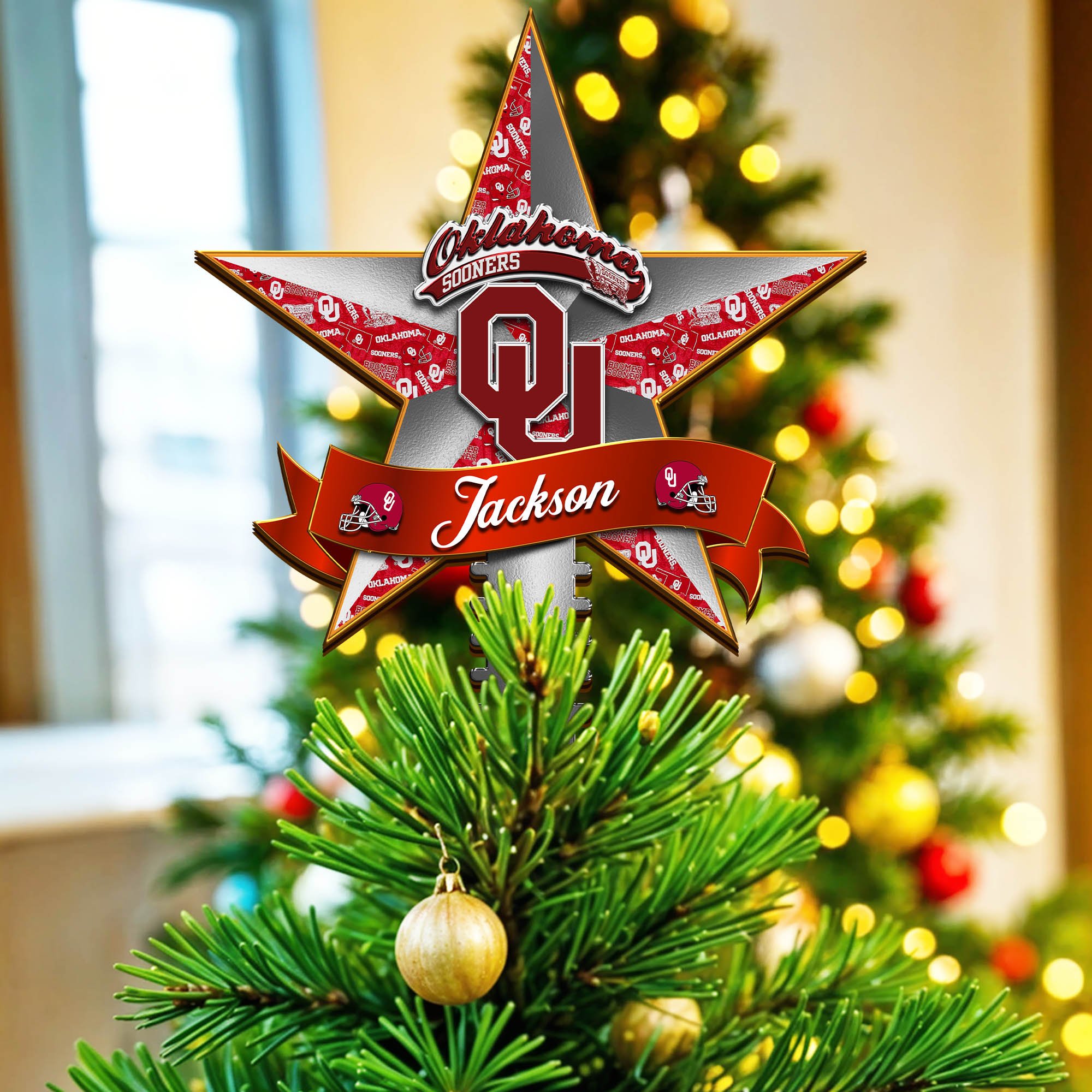 Oklahoma Sooners Tree Topper 2024 Version Personalized Your Name, Christmas Tree Decor, Christmas Gifts ETHY-62855