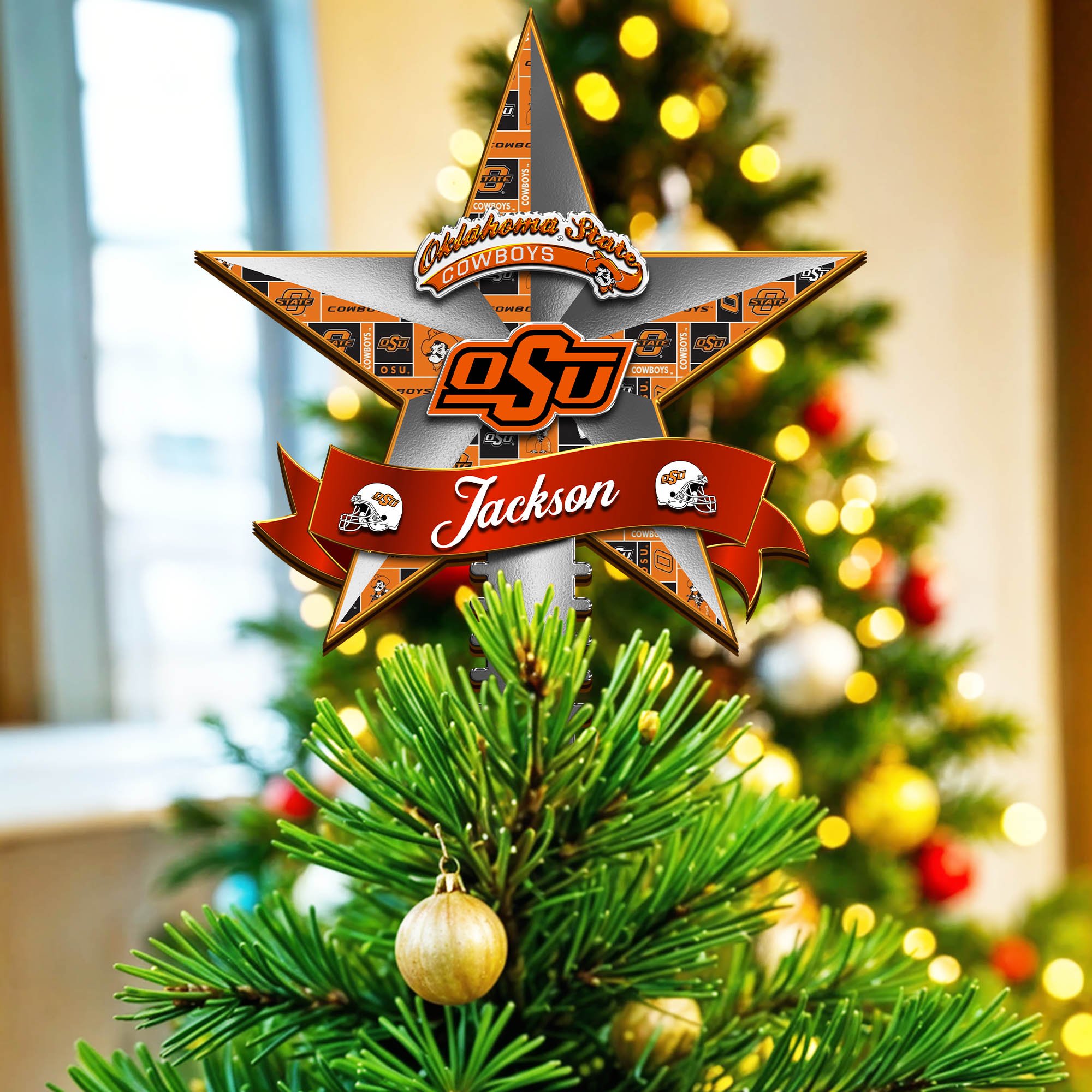 Oklahoma State Cowboys Tree Topper 2024 Version Personalized Your Name, Christmas Tree Decor, Christmas Gifts ETHY-62855