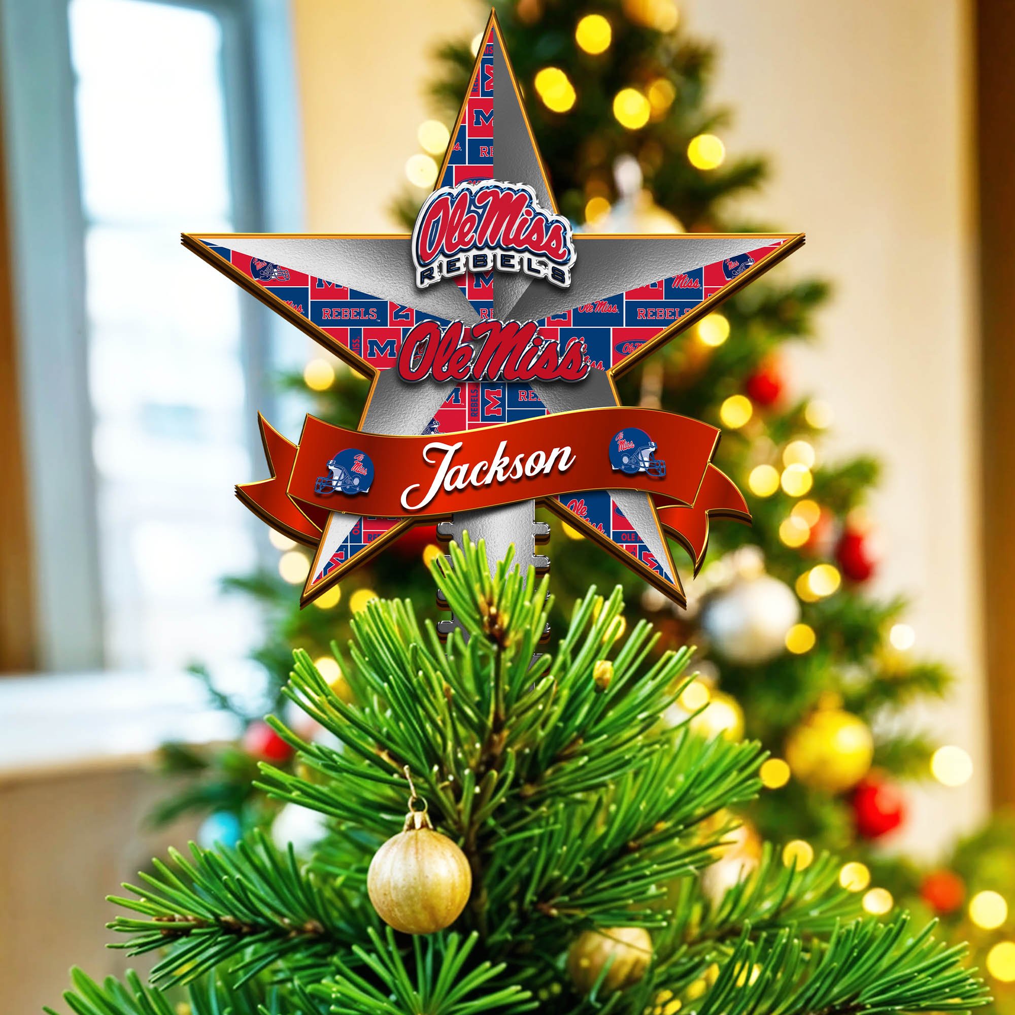 Ole Miss Rebels Tree Topper 2024 Version Personalized Your Name, Christmas Tree Decor, Christmas Gifts ETHY-62855