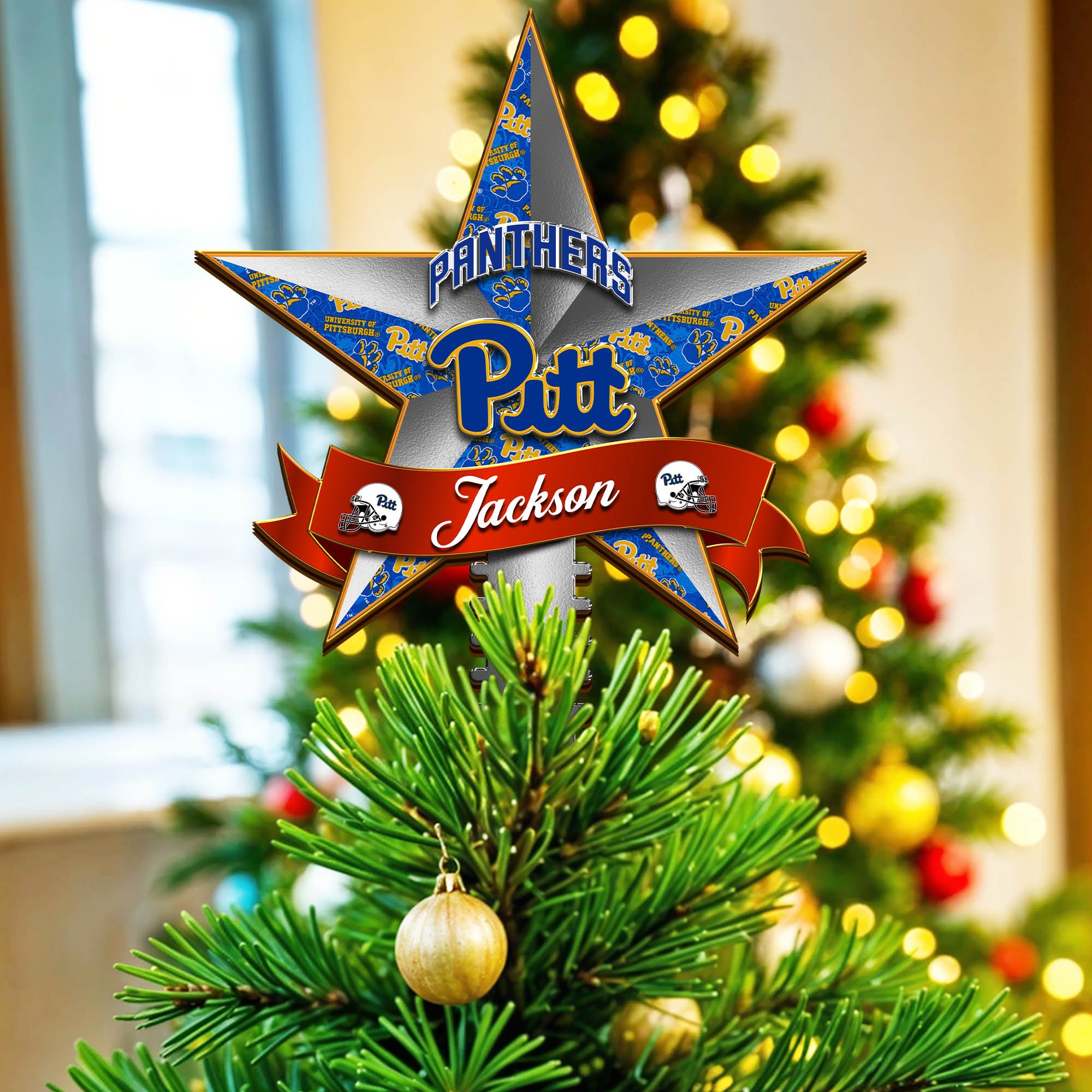 Pittsburgh Panthers Tree Topper 2024 Version Personalized Your Name, Christmas Tree Decor, Christmas Gifts ETHY-62855