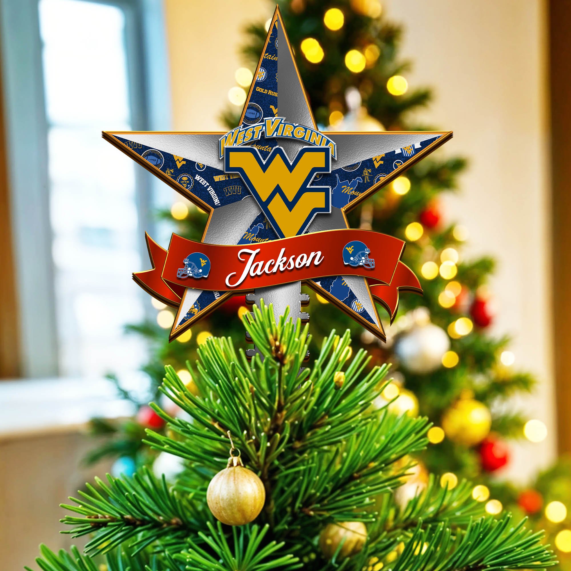 West Virginia Mountaineers Tree Topper 2024 Version Personalized Your Name, Christmas Tree Decor, Christmas Gifts ETHY-62855