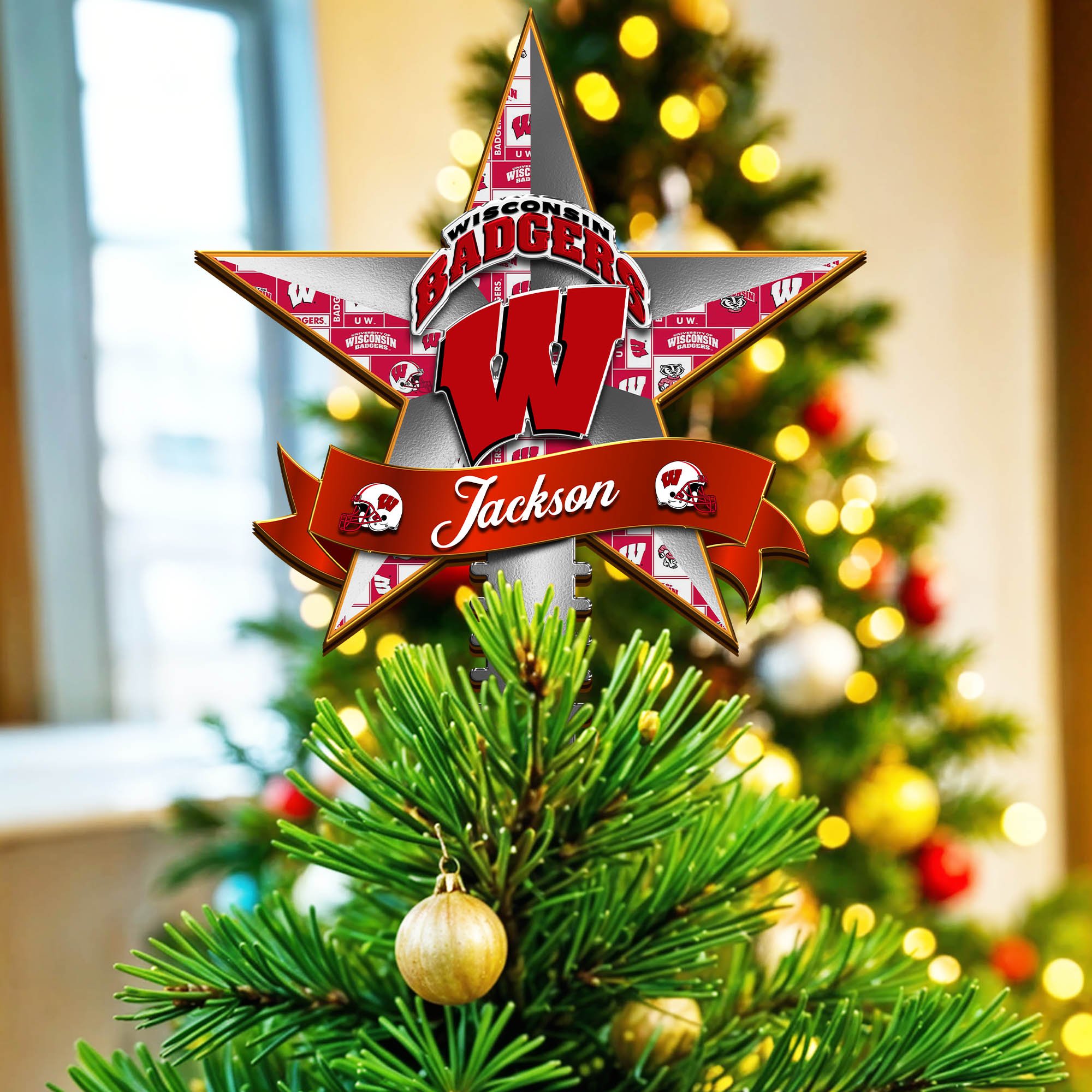 Wisconsin Badgers Tree Topper 2024 Version Personalized Your Name, Christmas Tree Decor, Christmas Gifts ETHY-62855