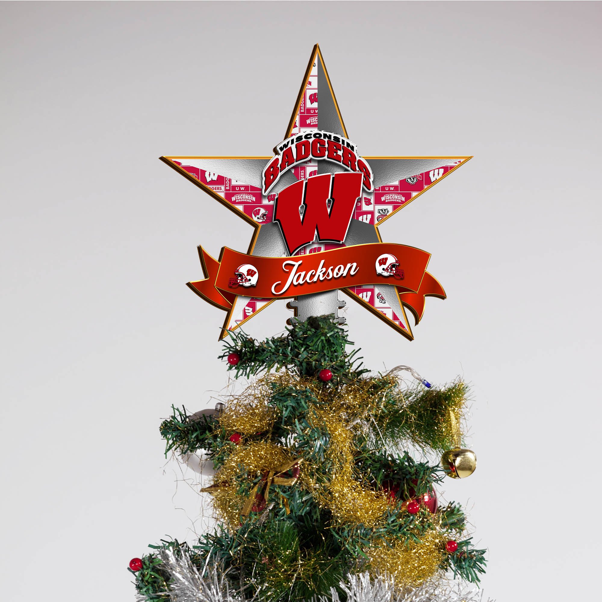 Alternative view of Wisconsin Badgers Tree Topper 2024 Version Personalized Your Name, Christmas Tree Decor, Christmas Gifts ETHY-62855