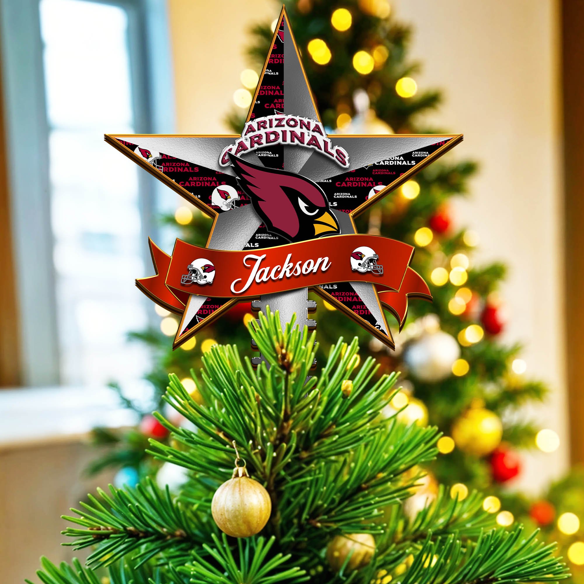 Arizona Cardinals Tree Topper 2024 Version Personalized Your Name, Christmas Tree Decor, Christmas Gifts ETHY-62855