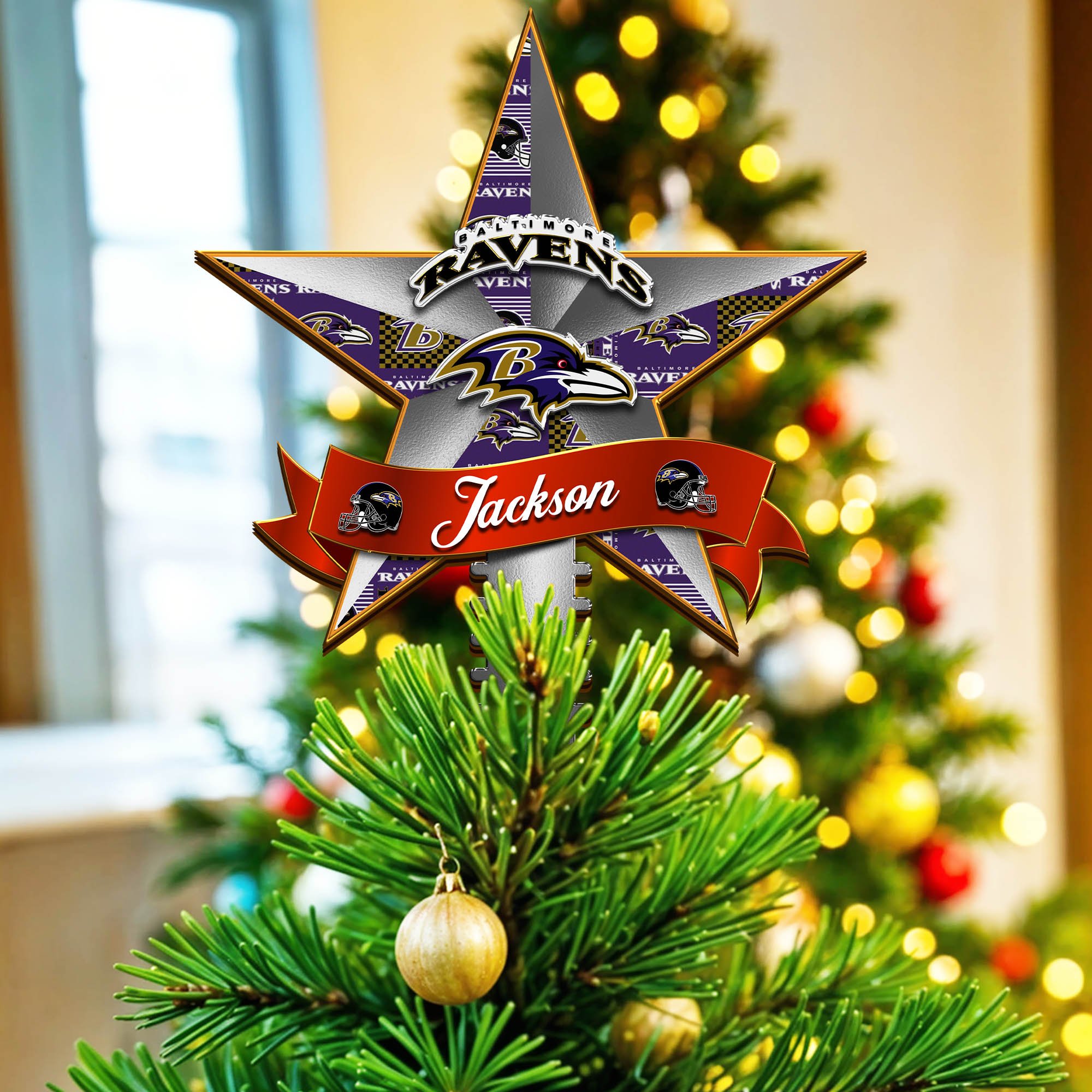 Baltimore Ravens Tree Topper 2024 Version Personalized Your Name, Christmas Tree Decor, Christmas Gifts ETHY-62855