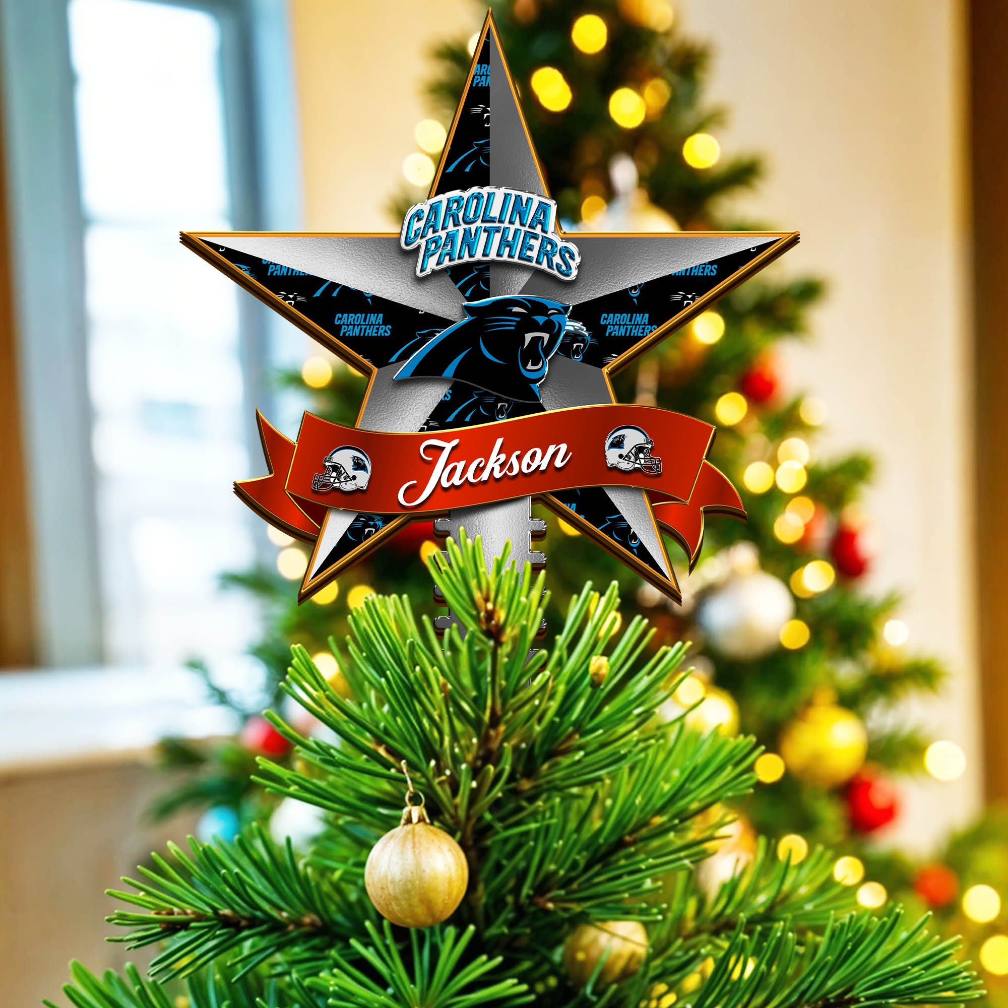 Carolina Panthers Tree Topper 2024 Version Personalized Your Name, Christmas Tree Decor, Christmas Gifts ETHY-62855