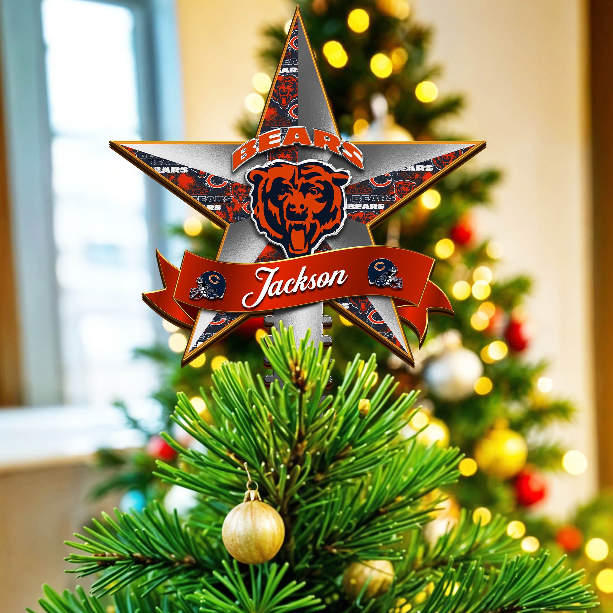 Chicago Bears Tree Topper 2024 Version Personalized Your Name, Christmas Tree Decor, Christmas Gifts ETHY-62855