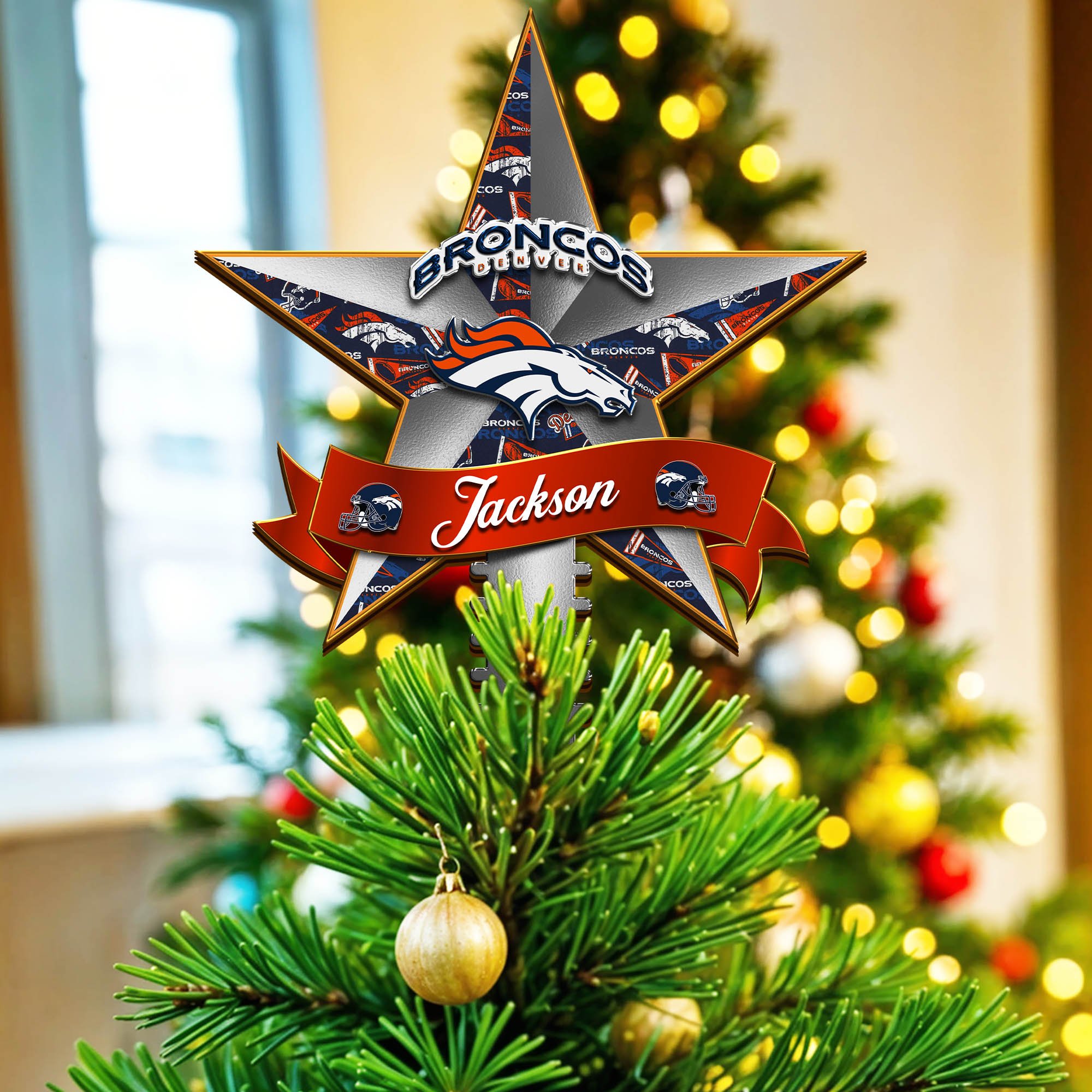 Denver Broncos Tree Topper 2024 Version Personalized Your Name, Christmas Tree Decor, Christmas Gifts ETHY-62855