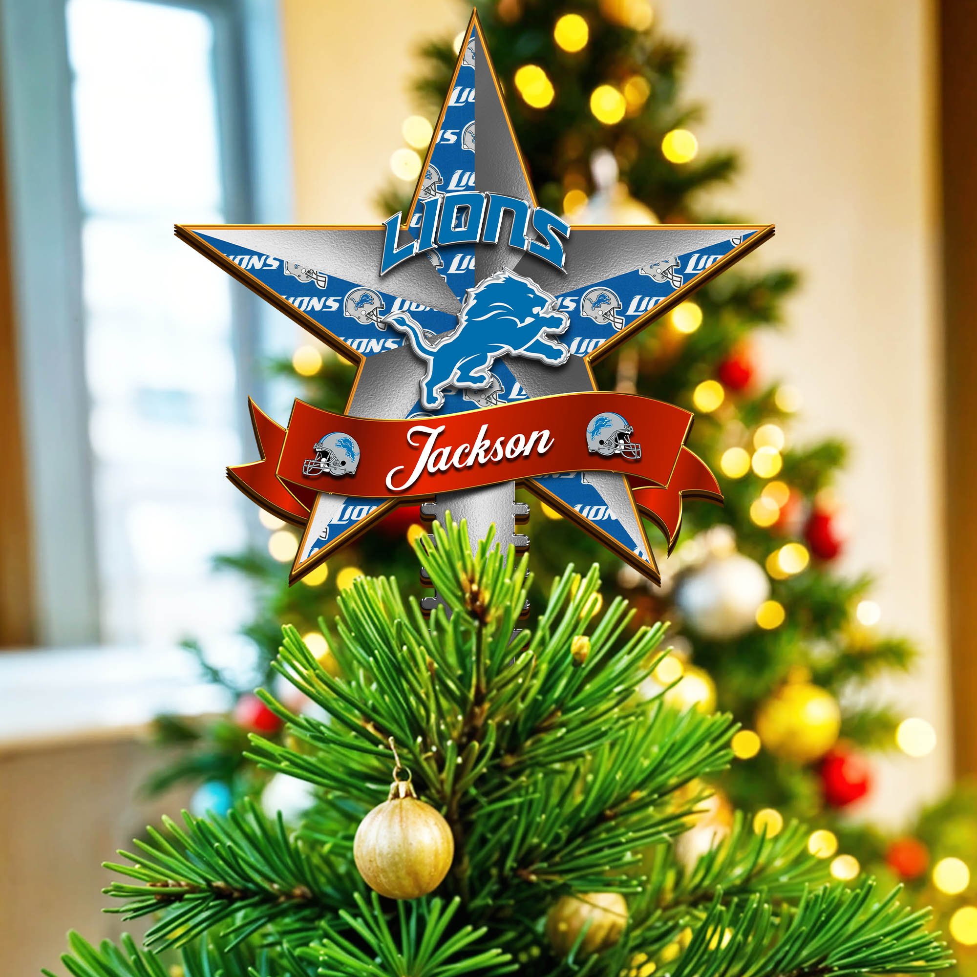 Detroit Lions Tree Topper 2024 Version Personalized Your Name, Christmas Tree Decor, Christmas Gifts ETHY-62855