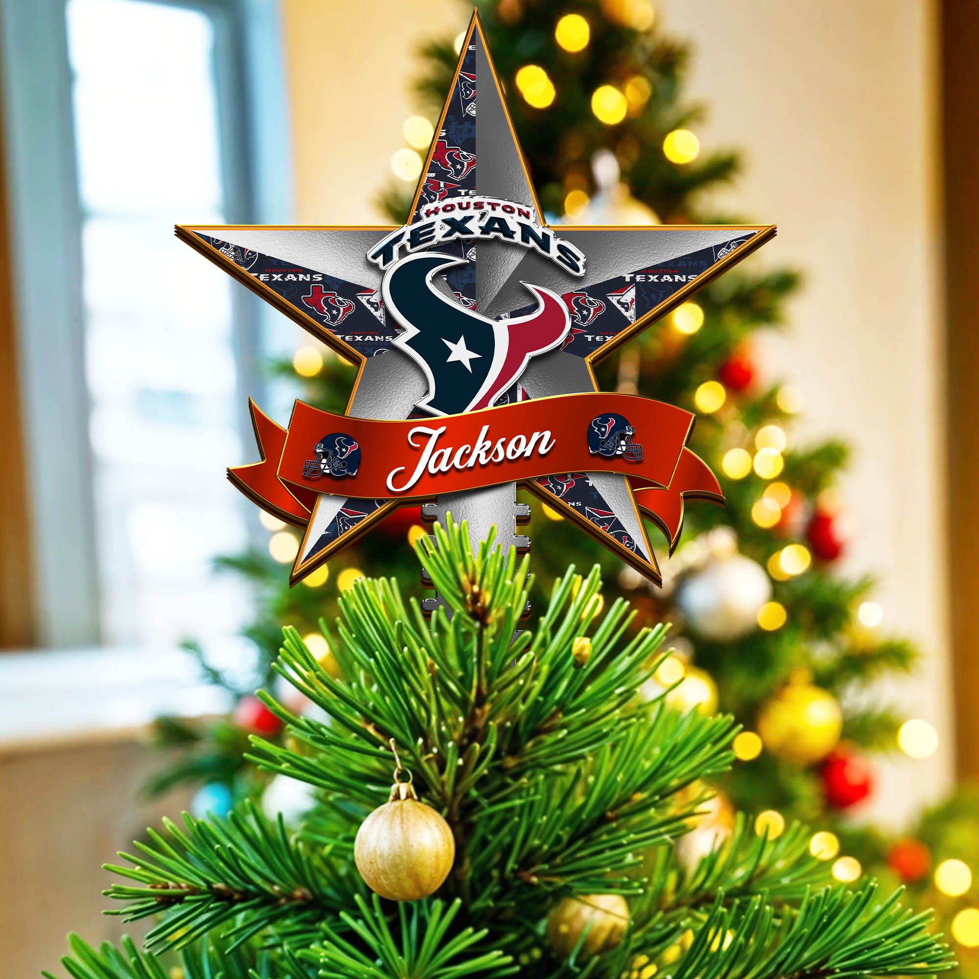 Houston Texans Tree Topper 2024 Version Personalized Your Name, Christmas Tree Decor, Christmas Gifts ETHY-62855
