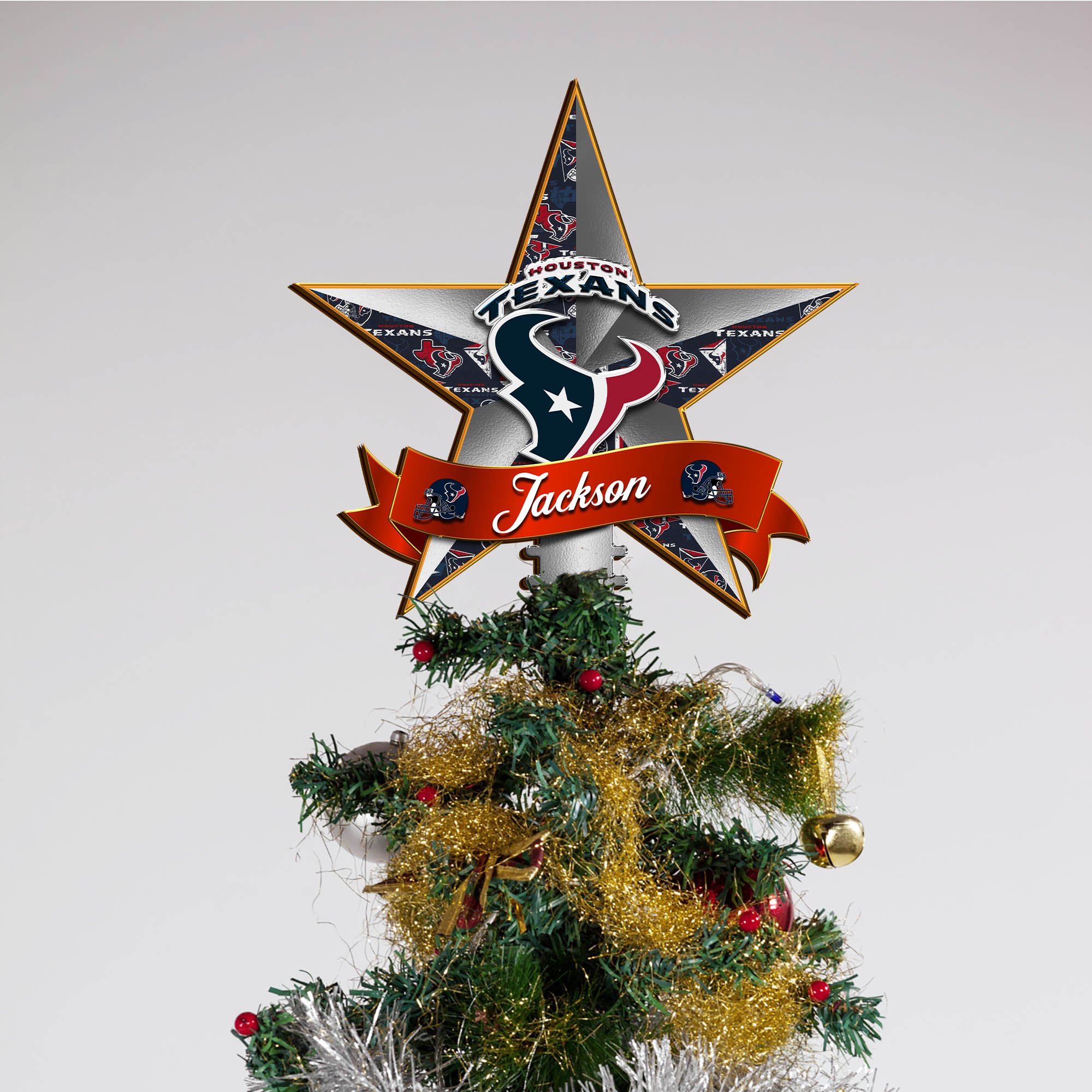 Alternative view of Houston Texans Tree Topper 2024 Version Personalized Your Name, Christmas Tree Decor, Christmas Gifts ETHY-62855