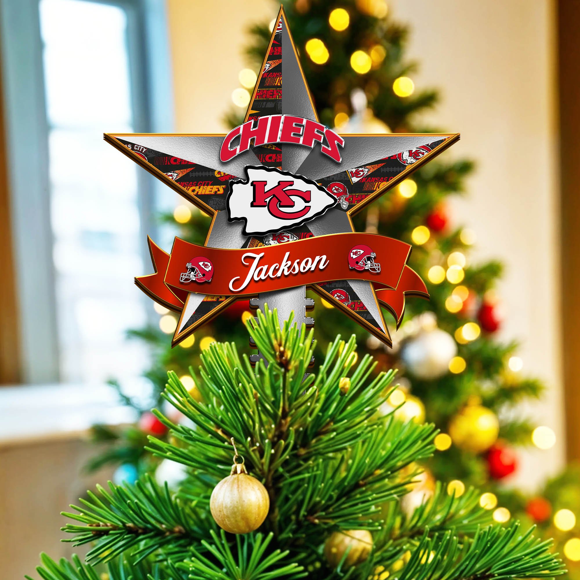 Kansas City Chiefs Tree Topper 2024 Version Personalized Your Name, Christmas Tree Decor, Christmas Gifts ETHY-62855