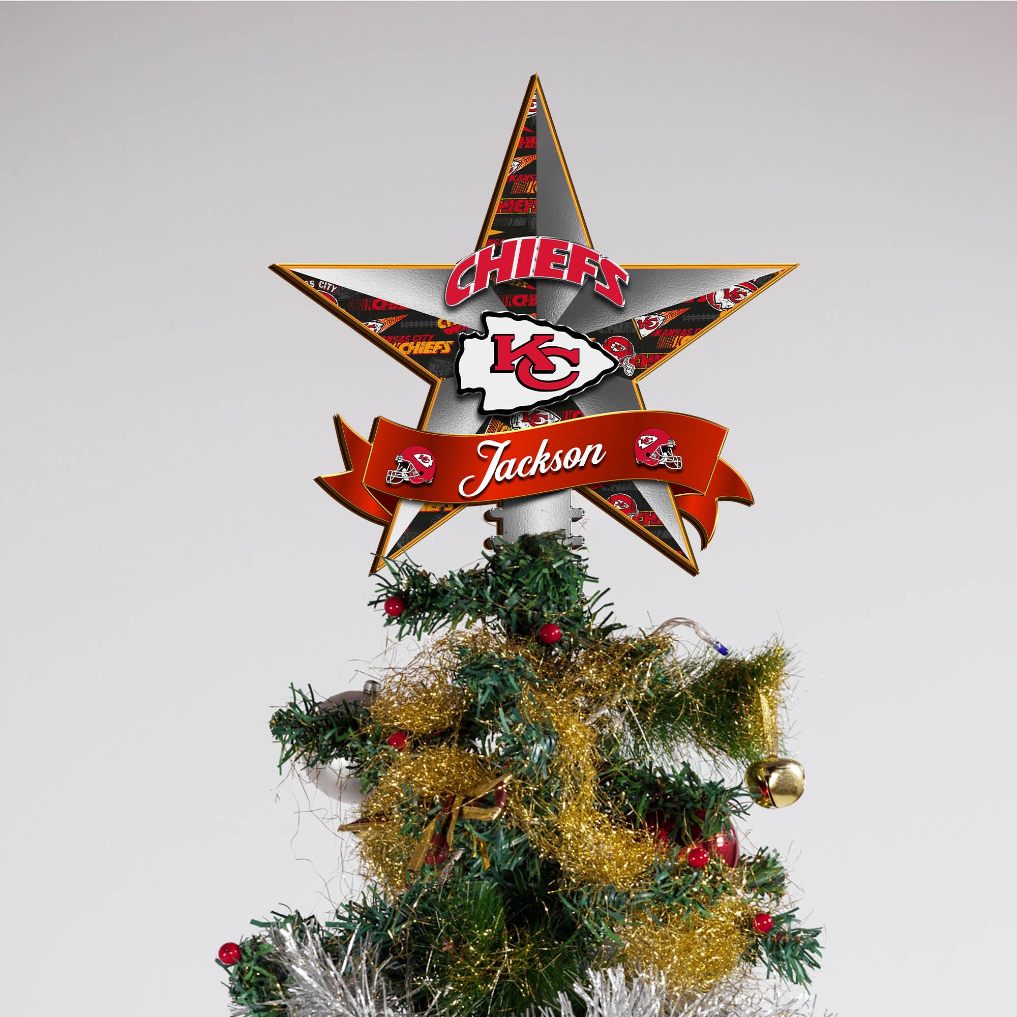 Alternative view of Kansas City Chiefs Tree Topper 2024 Version Personalized Your Name, Christmas Tree Decor, Christmas Gifts ETHY-62855