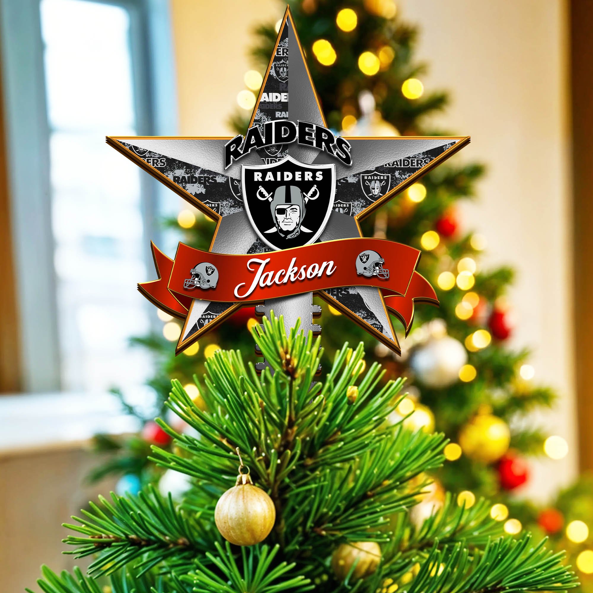 Las Vegas Raiders Tree Topper 2024 Version Personalized Your Name, Christmas Tree Decor, Christmas Gifts ETHY-62855