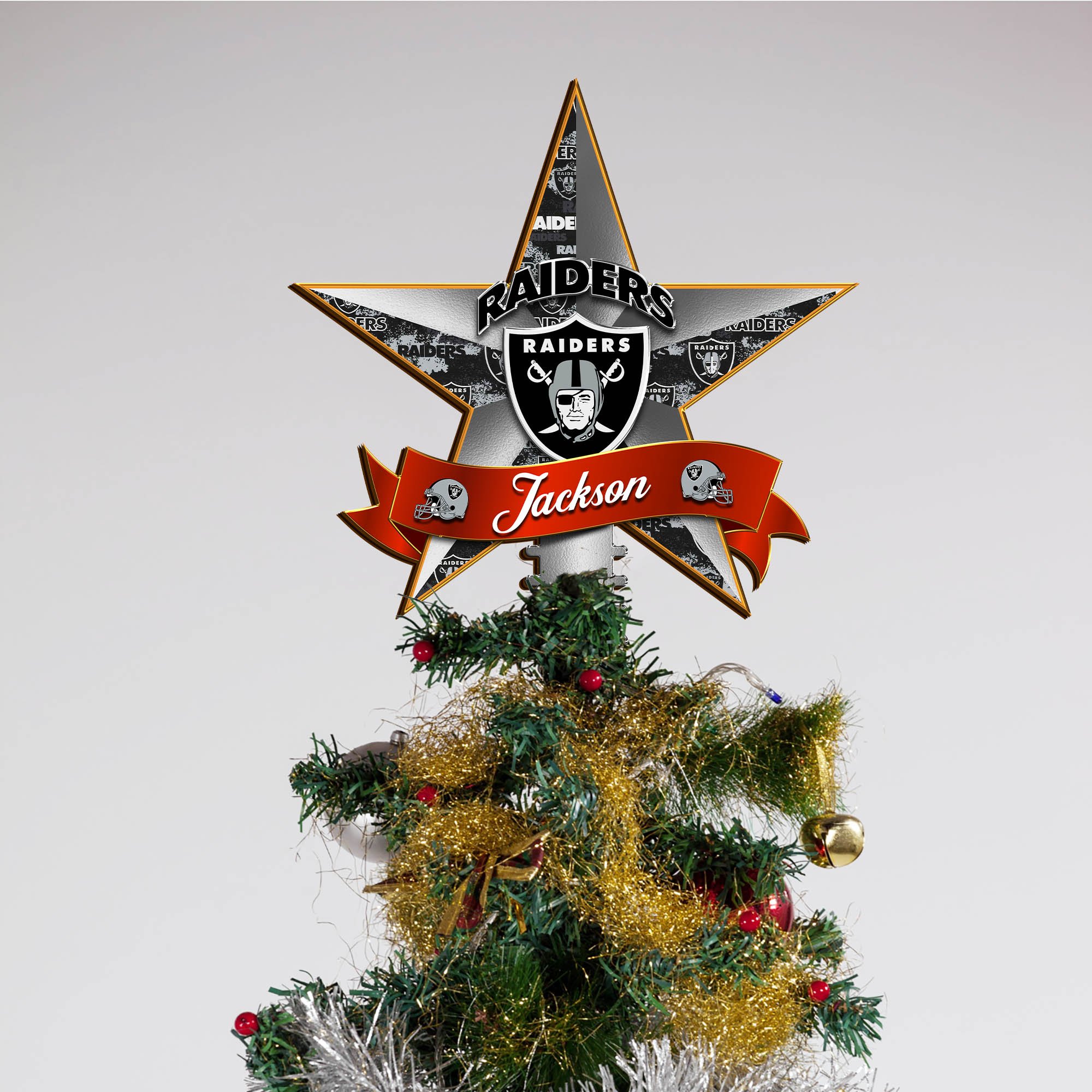 Alternative view of Las Vegas Raiders Tree Topper 2024 Version Personalized Your Name, Christmas Tree Decor, Christmas Gifts ETHY-62855