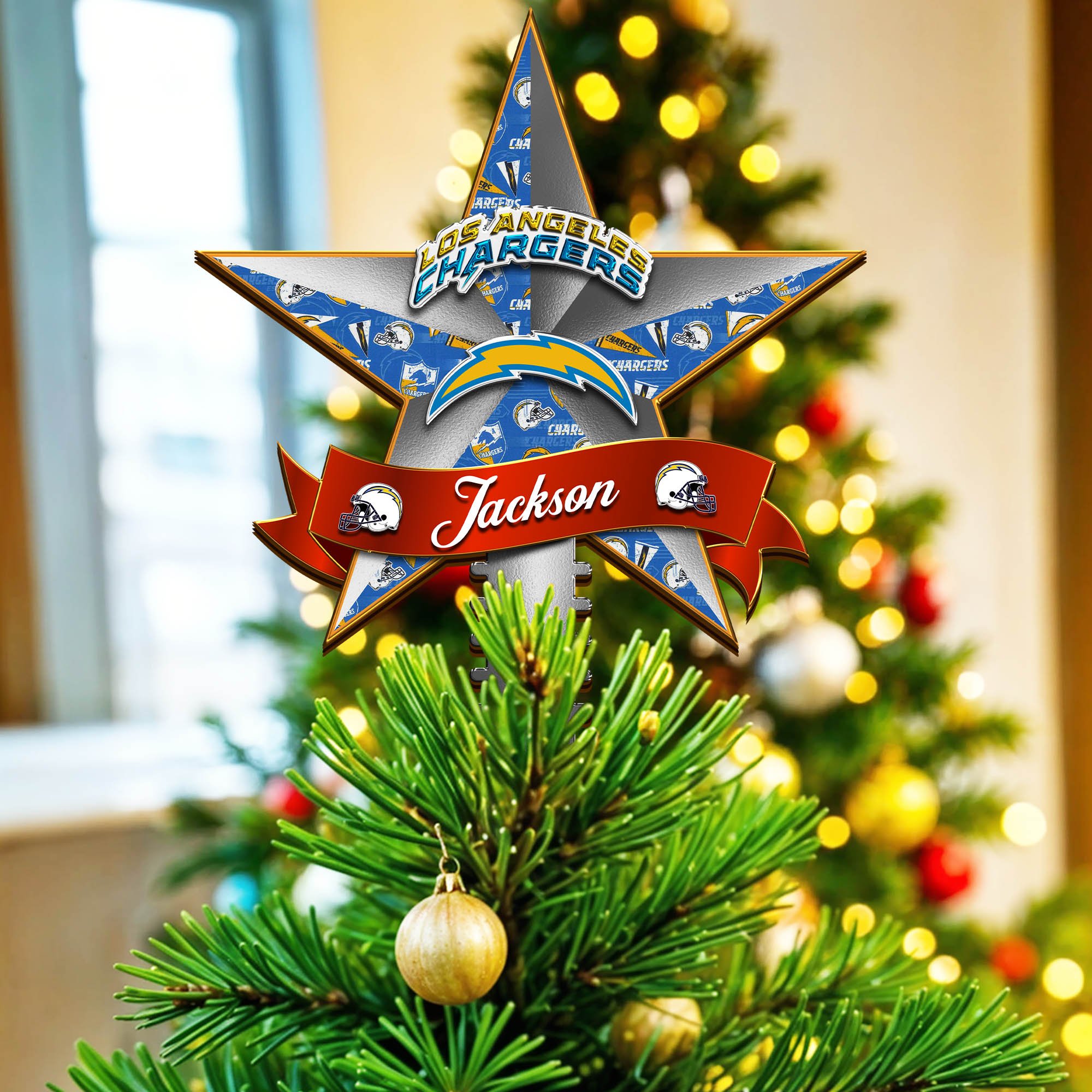 Los Angeles Chargers Tree Topper 2024 Version Personalized Your Name, Christmas Tree Decor, Christmas Gifts ETHY-62855