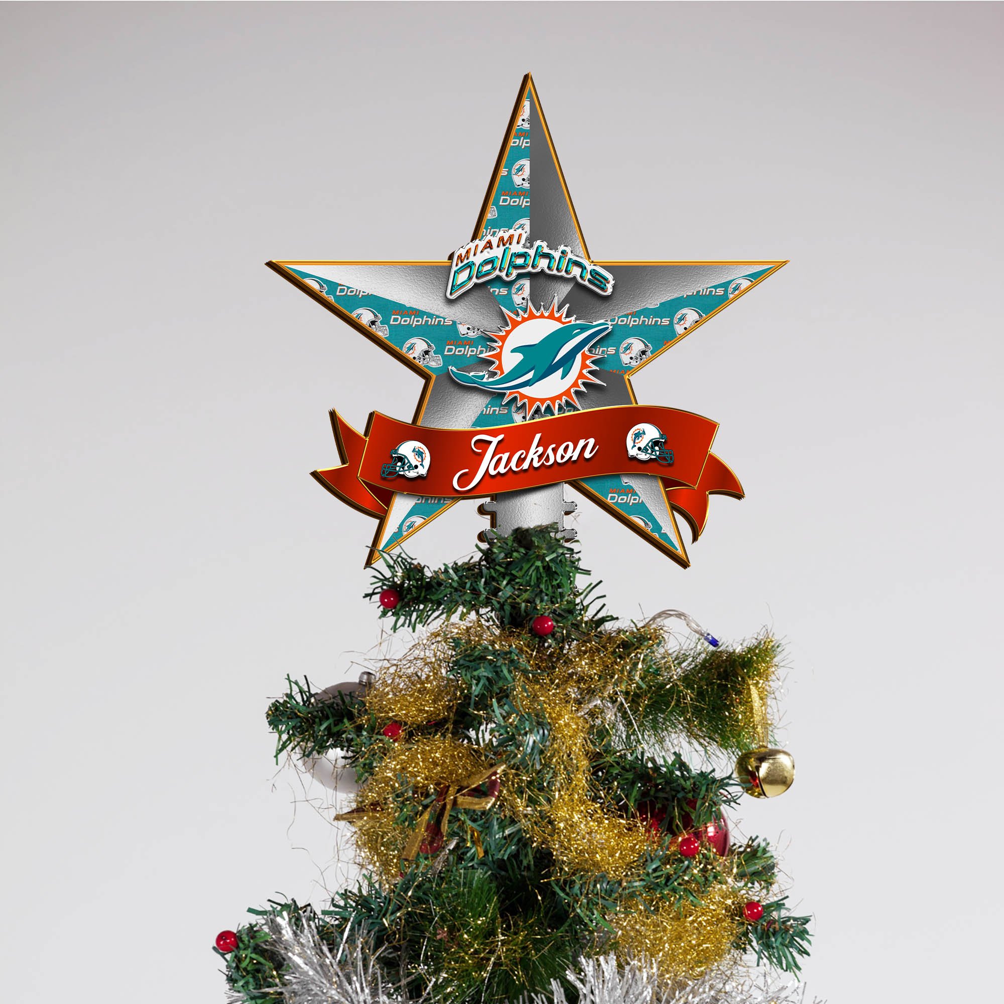 Alternative view of Miami Dolphins Tree Topper 2024 Version Personalized Your Name, Christmas Tree Decor, Christmas Gifts ETHY-62855