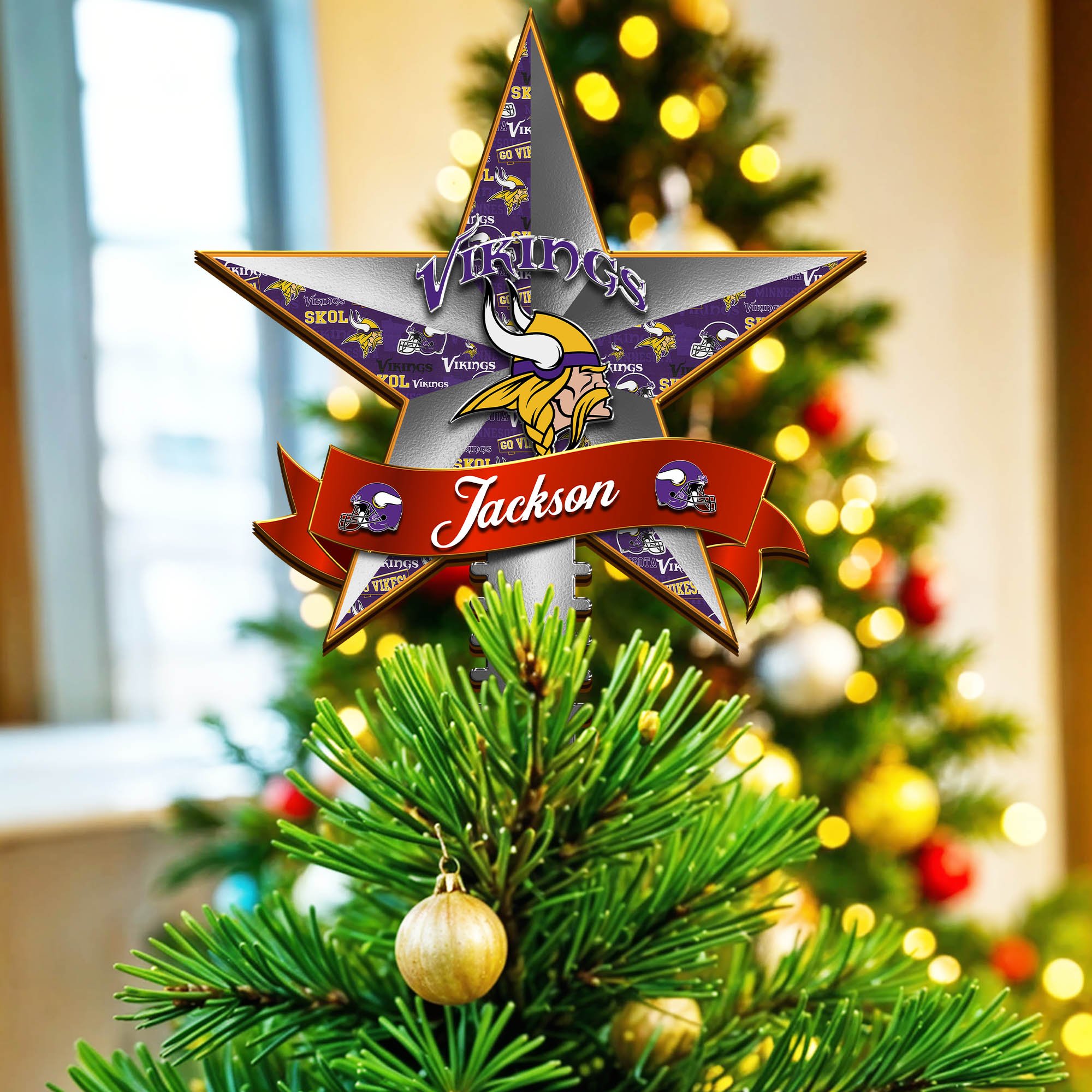 Minnesota Vikings Tree Topper 2024 Version Personalized Your Name, Christmas Tree Decor, Christmas Gifts ETHY-62855