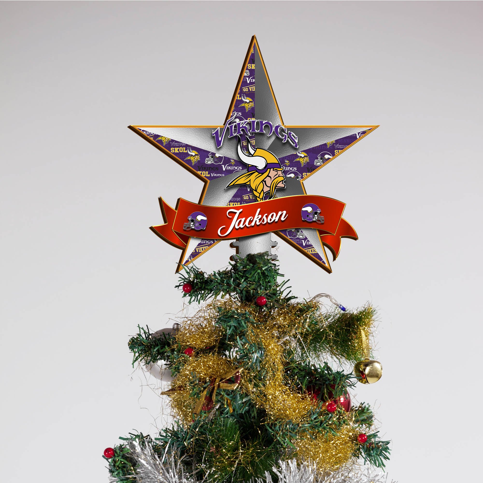 Alternative view of Minnesota Vikings Tree Topper 2024 Version Personalized Your Name, Christmas Tree Decor, Christmas Gifts ETHY-62855