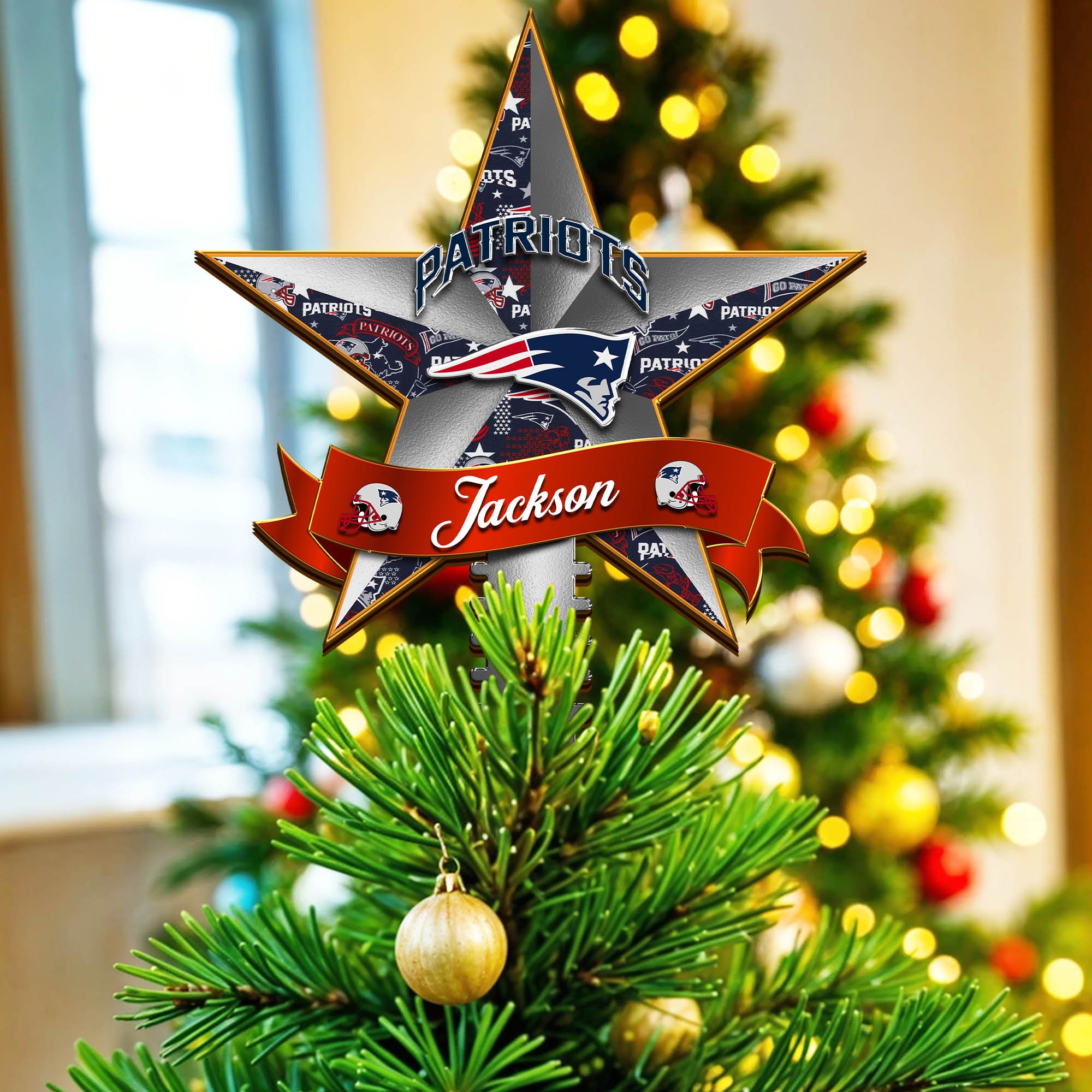 New England Patriots Tree Topper 2024 Version Personalized Your Name, Christmas Tree Decor, Christmas Gifts ETHY-62855