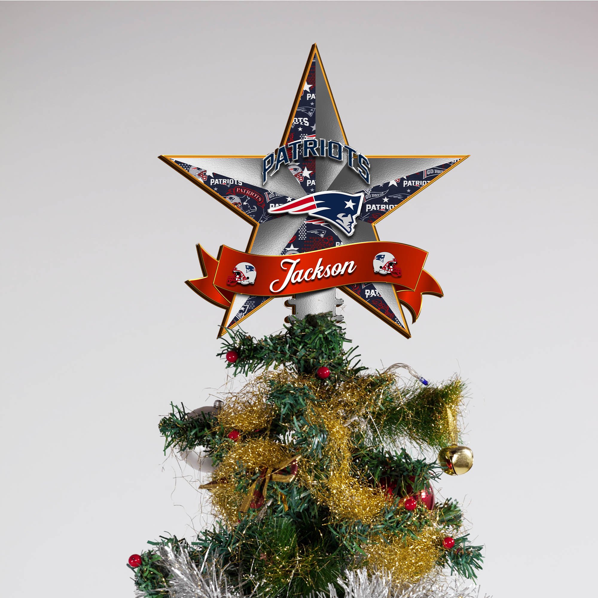 Alternative view of New England Patriots Tree Topper 2024 Version Personalized Your Name, Christmas Tree Decor, Christmas Gifts ETHY-62855