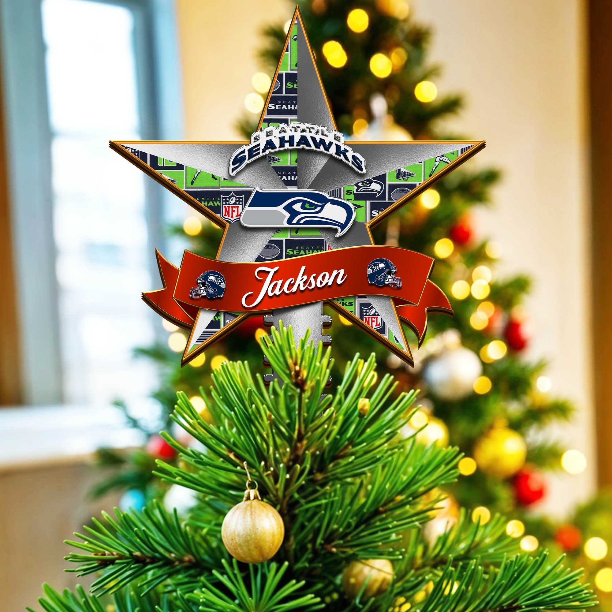 Seattle Seahawks Tree Topper 2024 Version Personalized Your Name, Christmas Tree Decor, Christmas Gifts ETHY-62855