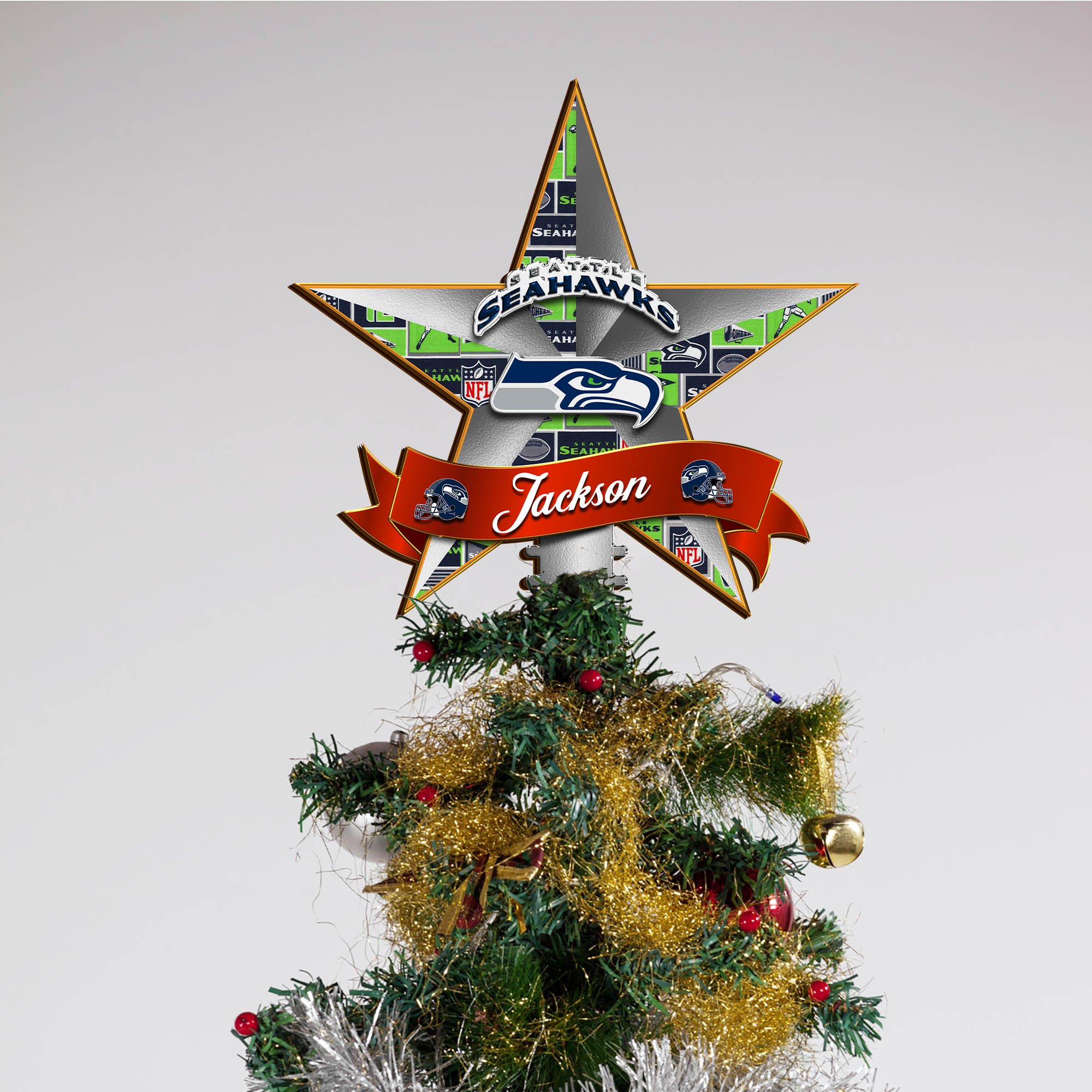 Alternative view of Seattle Seahawks Tree Topper 2024 Version Personalized Your Name, Christmas Tree Decor, Christmas Gifts ETHY-62855