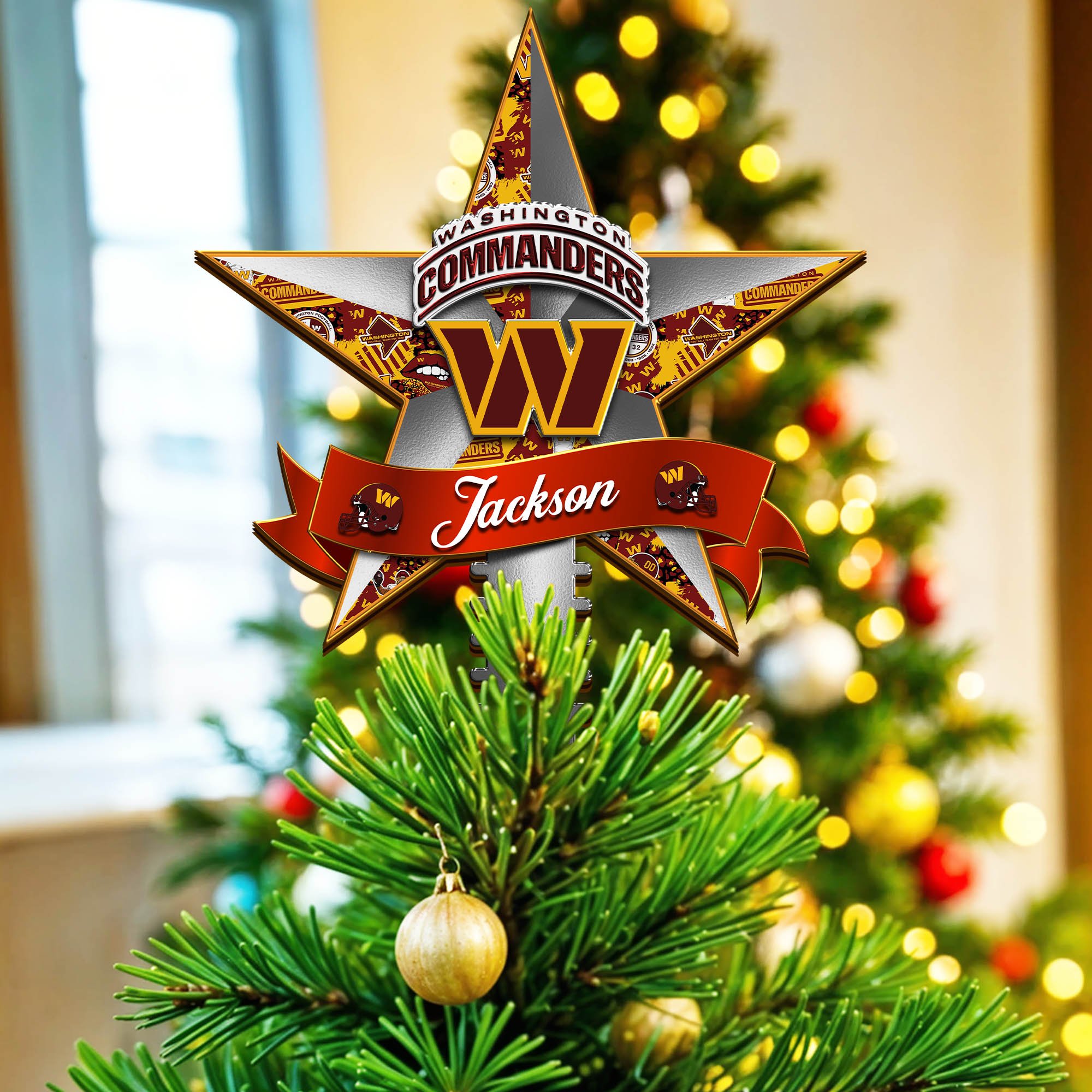 Washington Commanders Tree Topper 2024 Version Personalized Your Name, Christmas Tree Decor, Christmas Gifts ETHY-62855