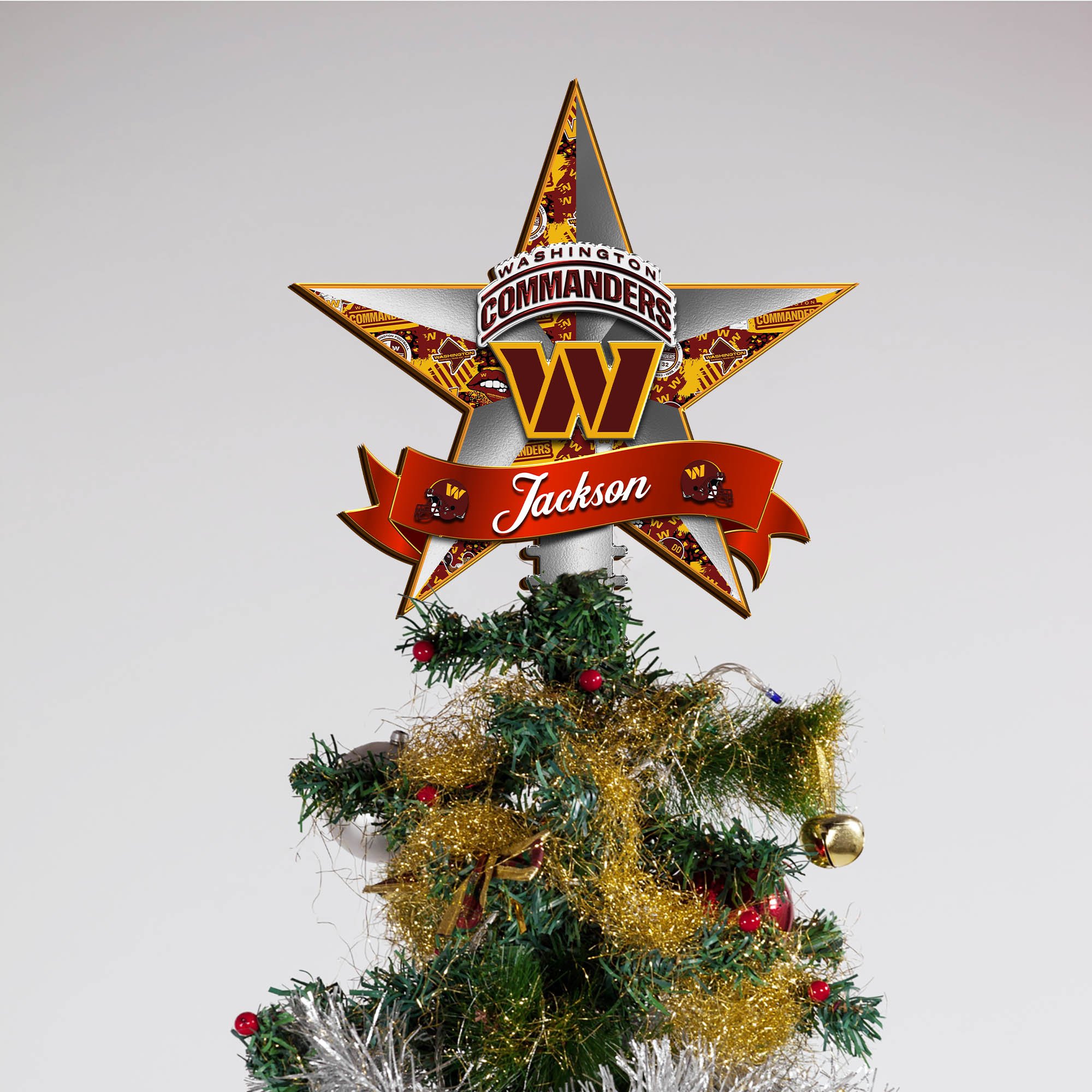 Alternative view of Washington Commanders Tree Topper 2024 Version Personalized Your Name, Christmas Tree Decor, Christmas Gifts ETHY-62855