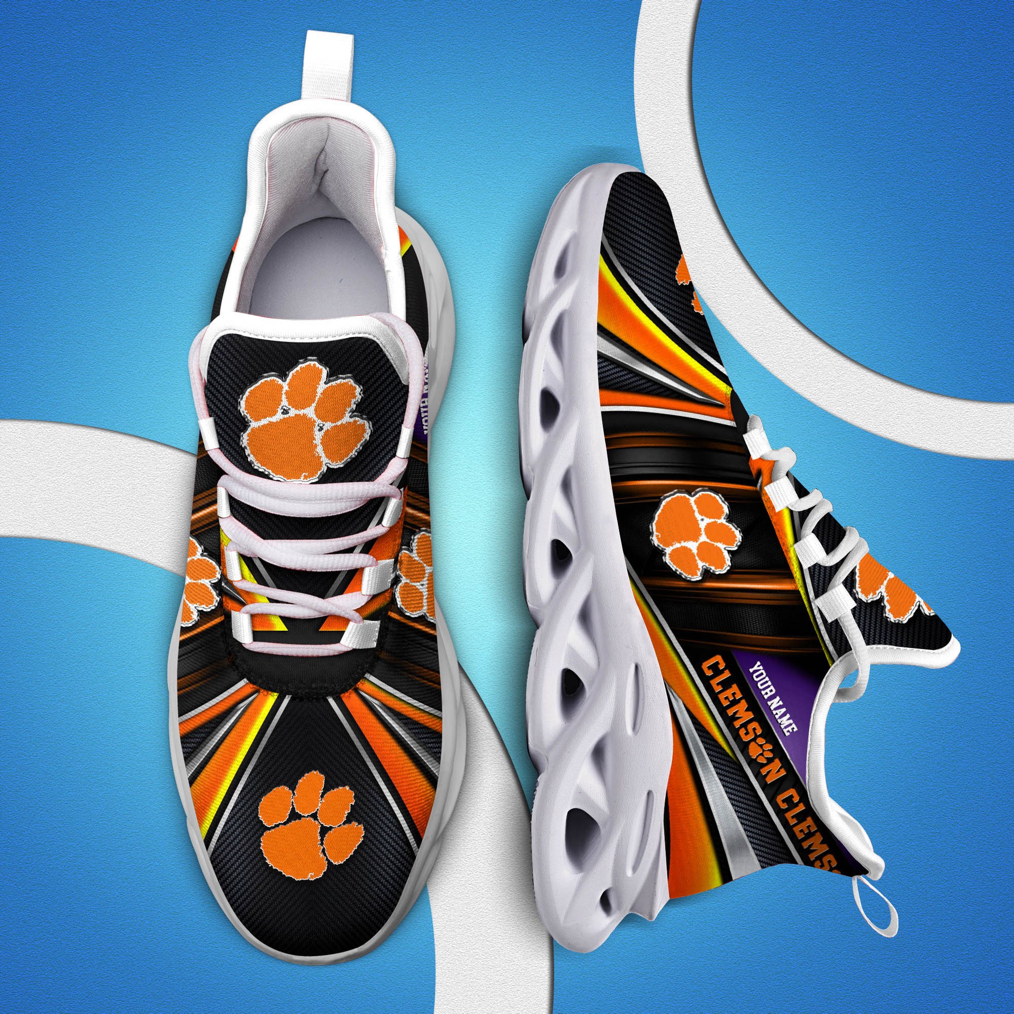 Clemson Tigers White C Sneakers 2024 Version Personalized Your Name, Sport Team Sneakers, Sport Gifts ETHY-62892